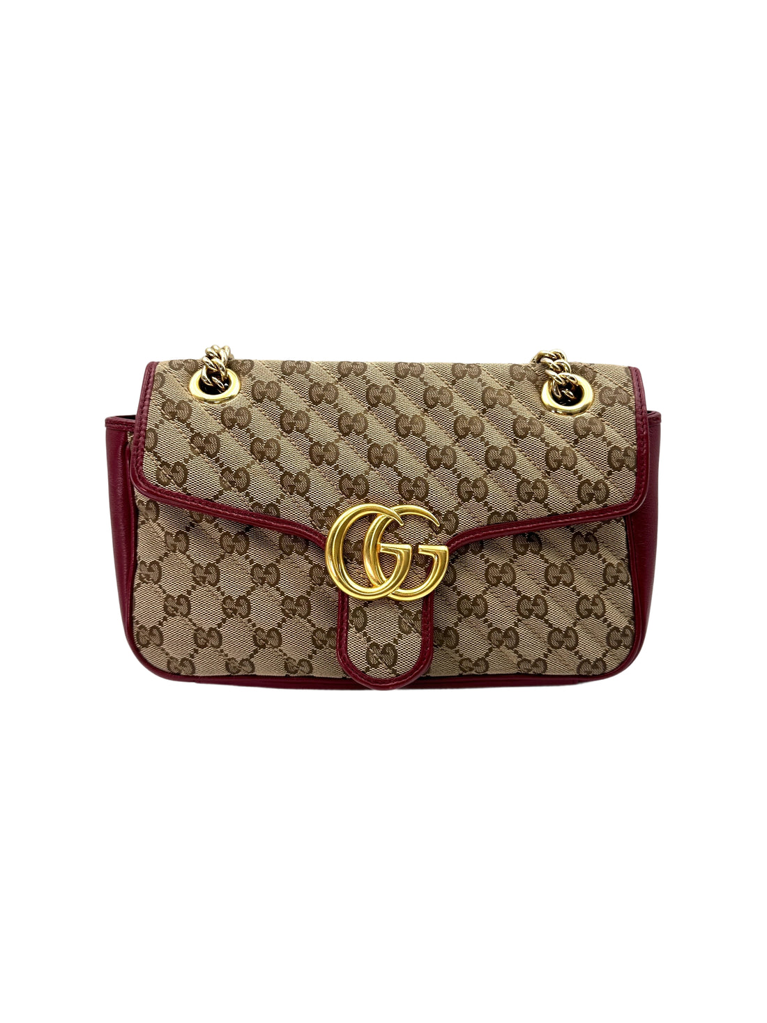 Gucci GG Marmont Beige Canvas Shoulder Bag With Red Trim GG887