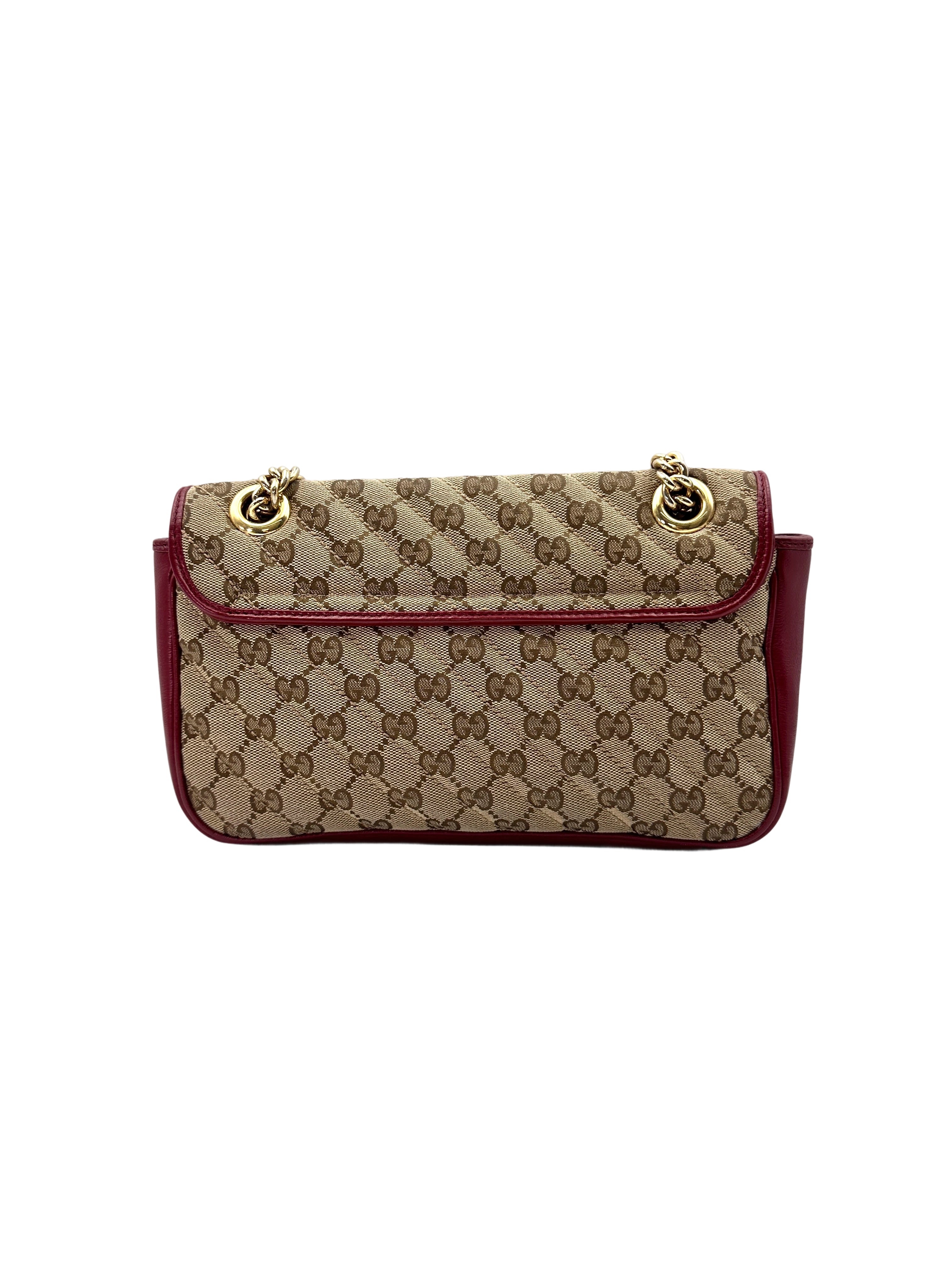 Gucci GG Marmont Beige Canvas Shoulder Bag With Red Trim GG887
