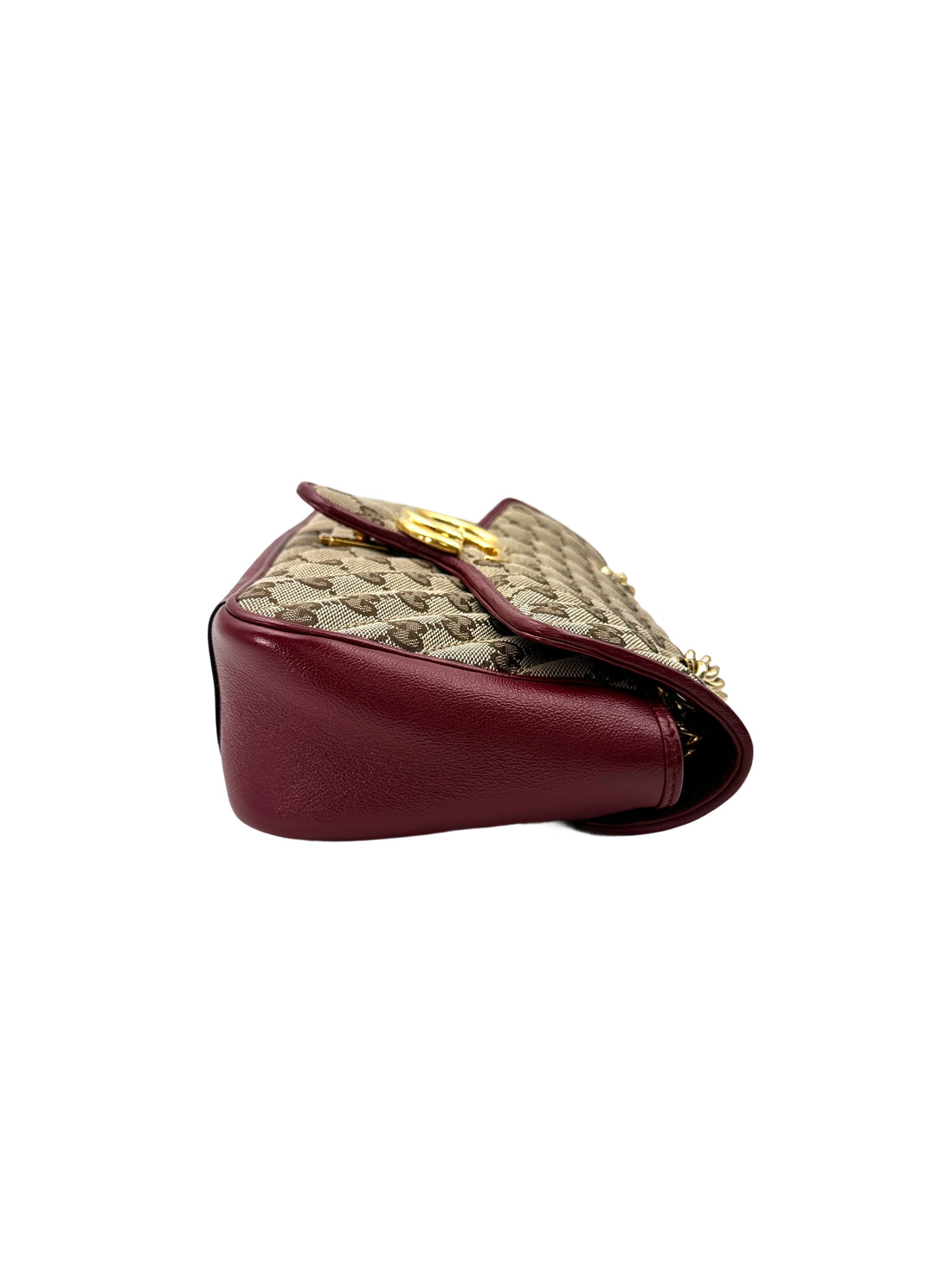 Gucci GG Marmont Beige Canvas Shoulder Bag With Red Trim GG887
