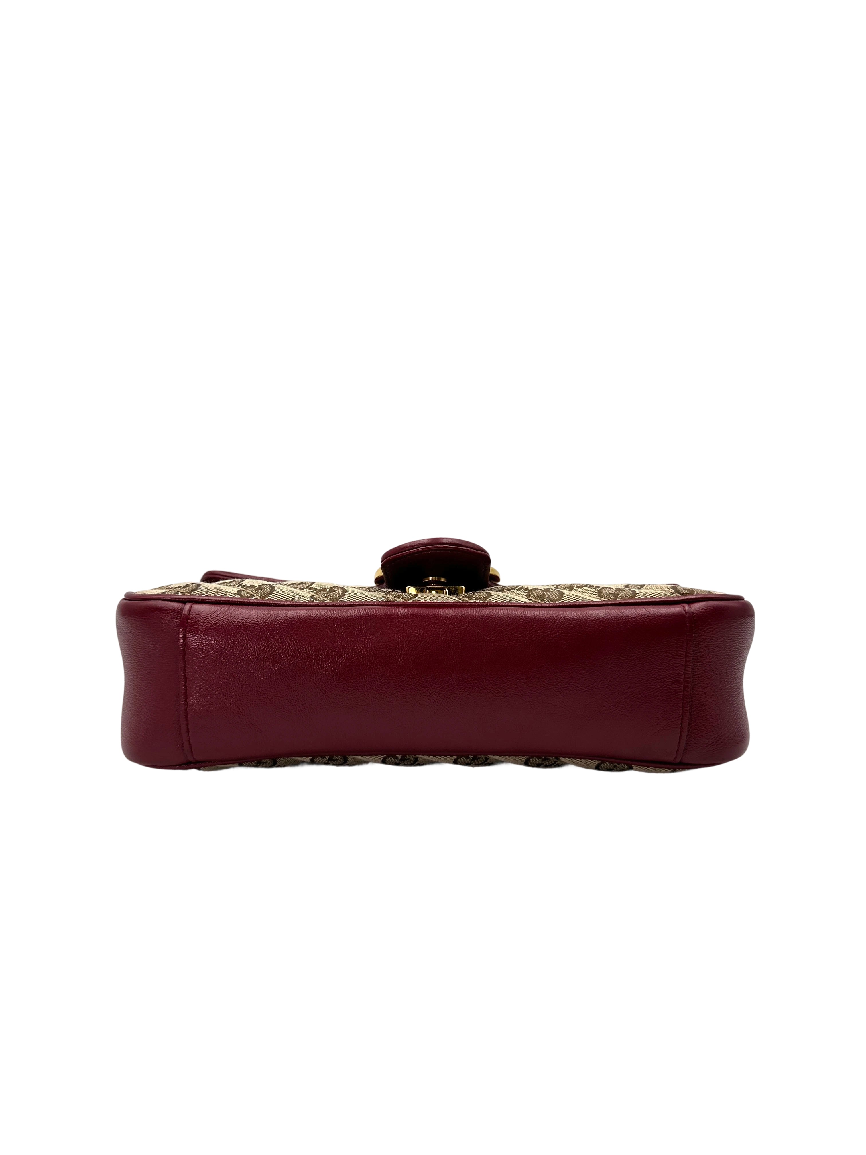 Gucci GG Marmont Beige Canvas Shoulder Bag With Red Trim GG887