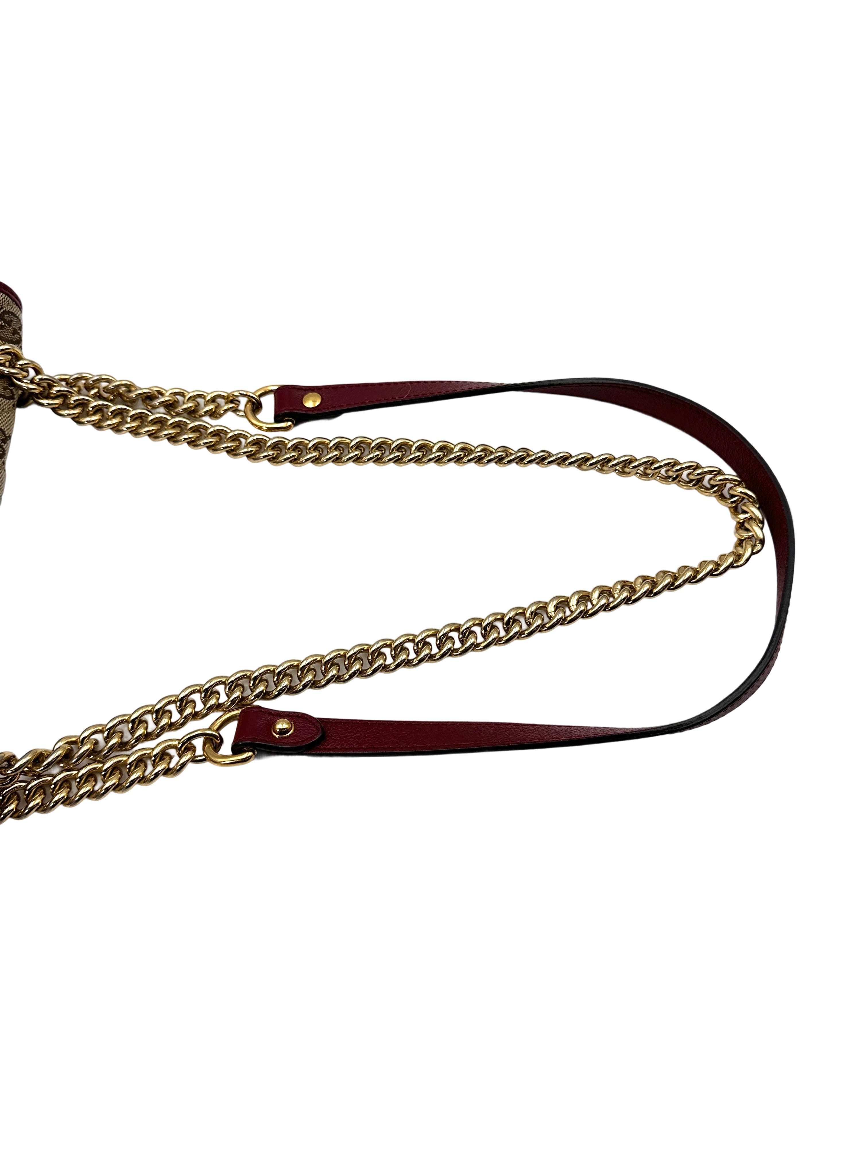 Gucci GG Marmont Beige Canvas Shoulder Bag With Red Trim GG887