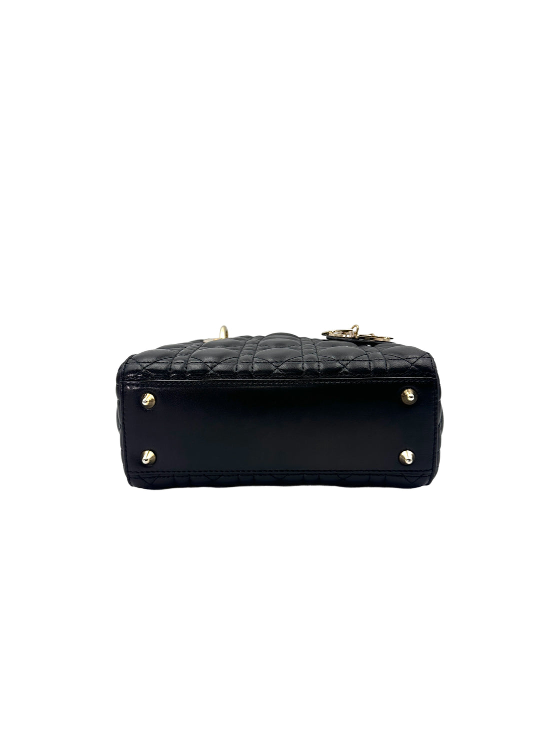 Christian Dior Lady Dior Black Cannage Leather Handle Bag With Gold Charms DR696