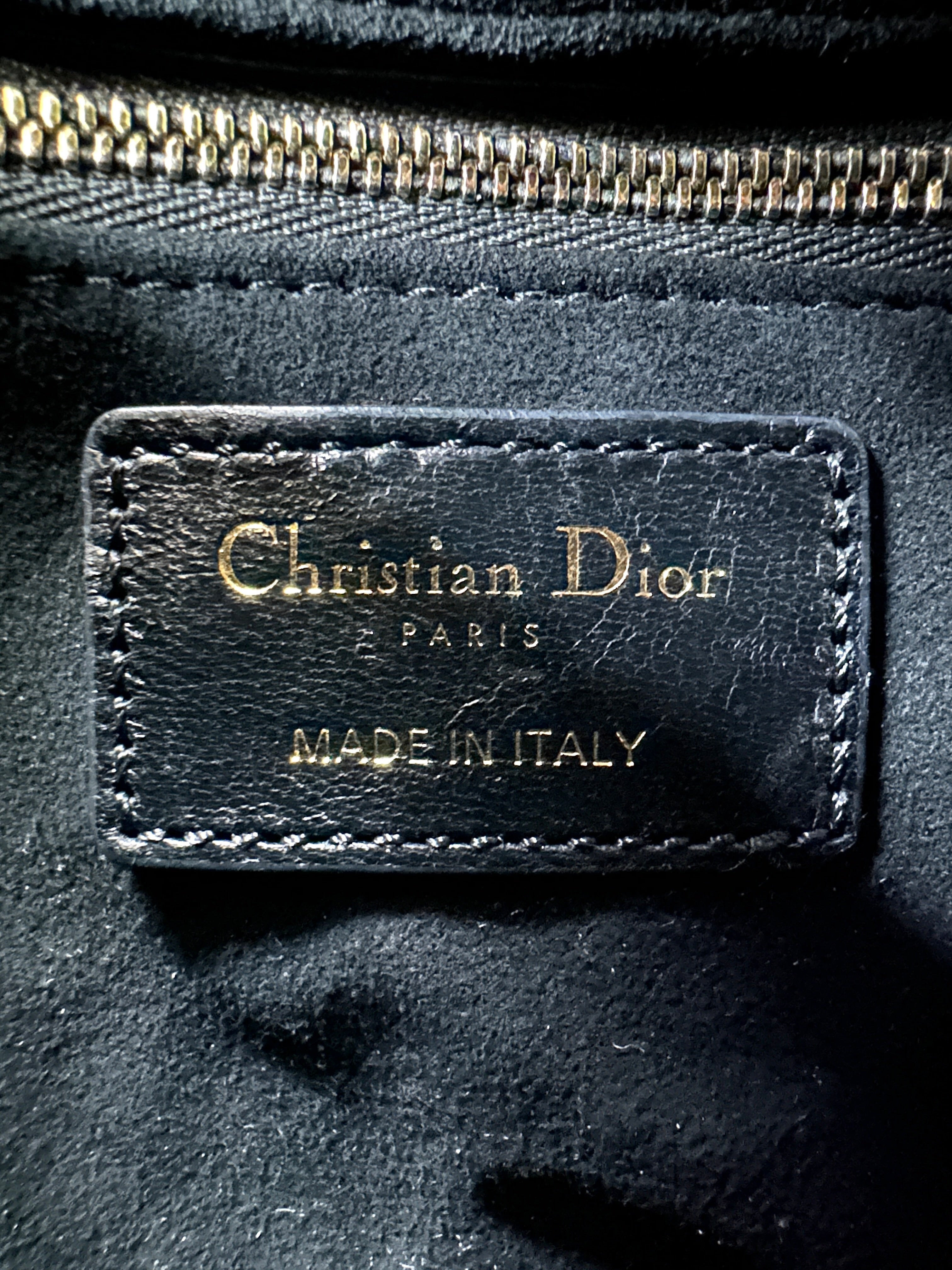 Christian Dior Lady Dior Black Cannage Leather Handle Bag With Gold Charms DR696