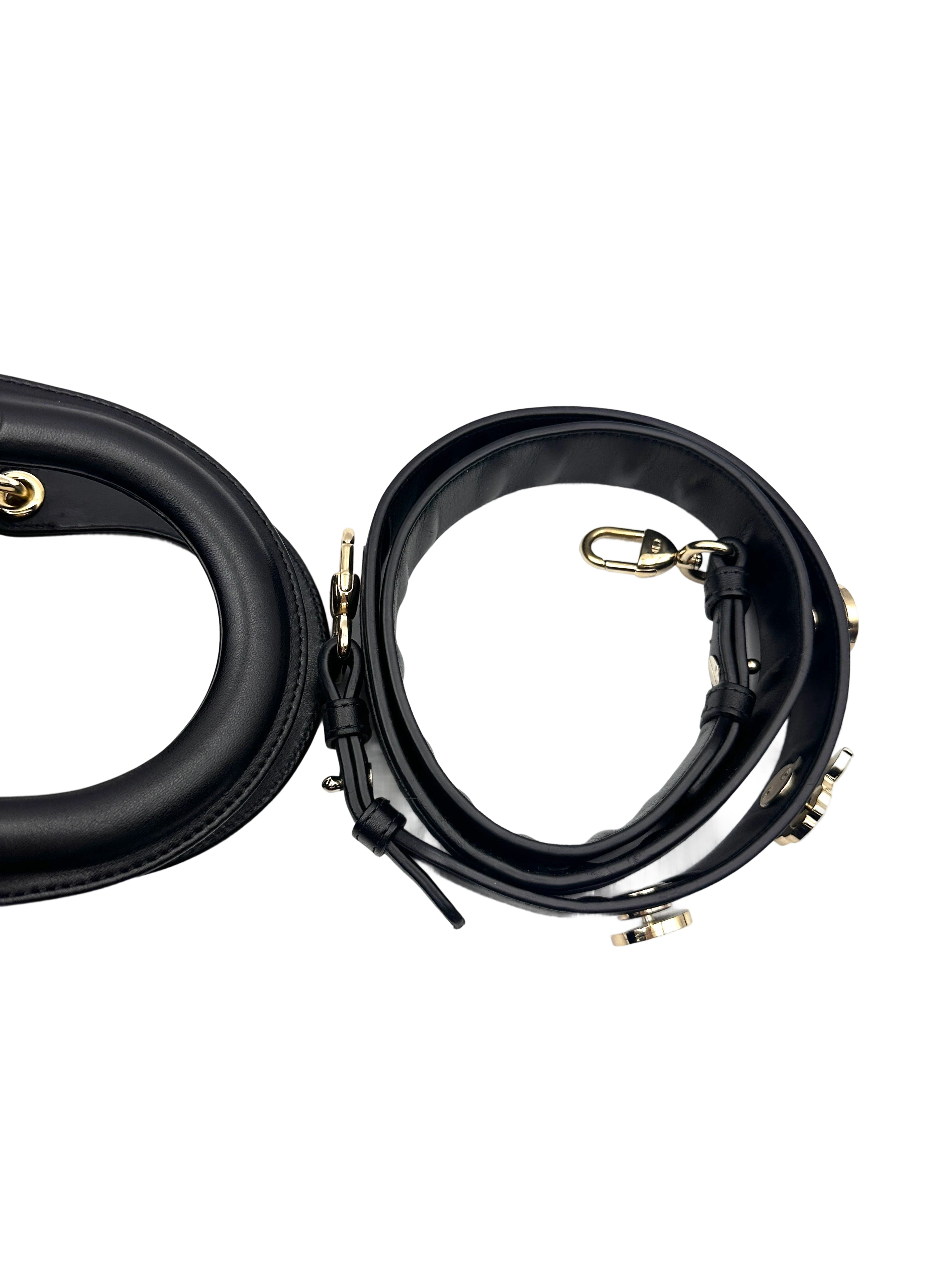 Christian Dior Lady Dior Black Cannage Leather Handle Bag With Gold Charms DR696