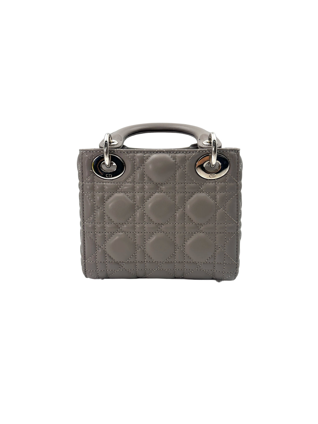 Christian Dior Lady Dior Grey Cannage Leather Handle Bag With Silver Charms DR698