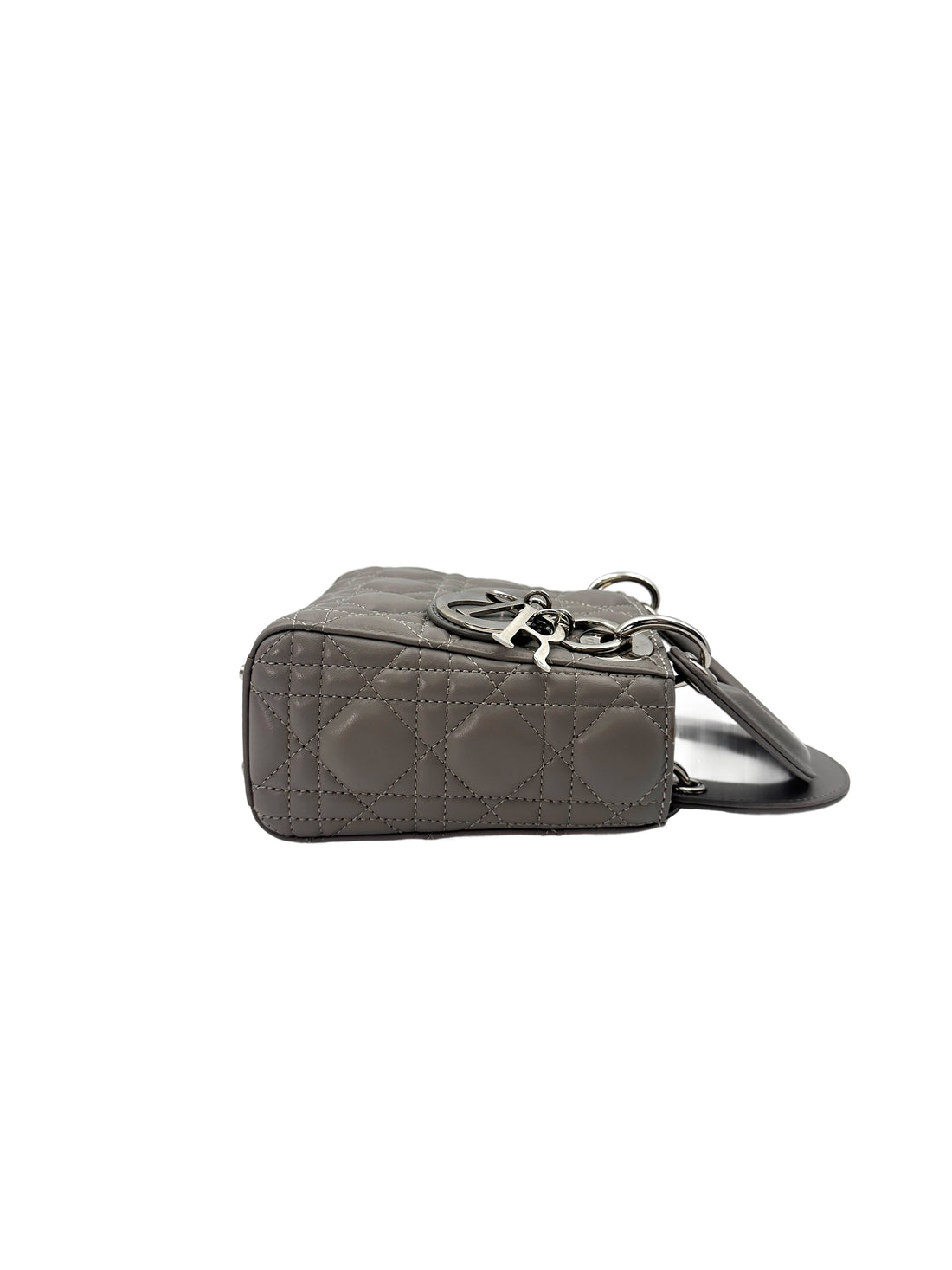 Christian Dior Lady Dior Grey Cannage Leather Handle Bag With Silver Charms DR698