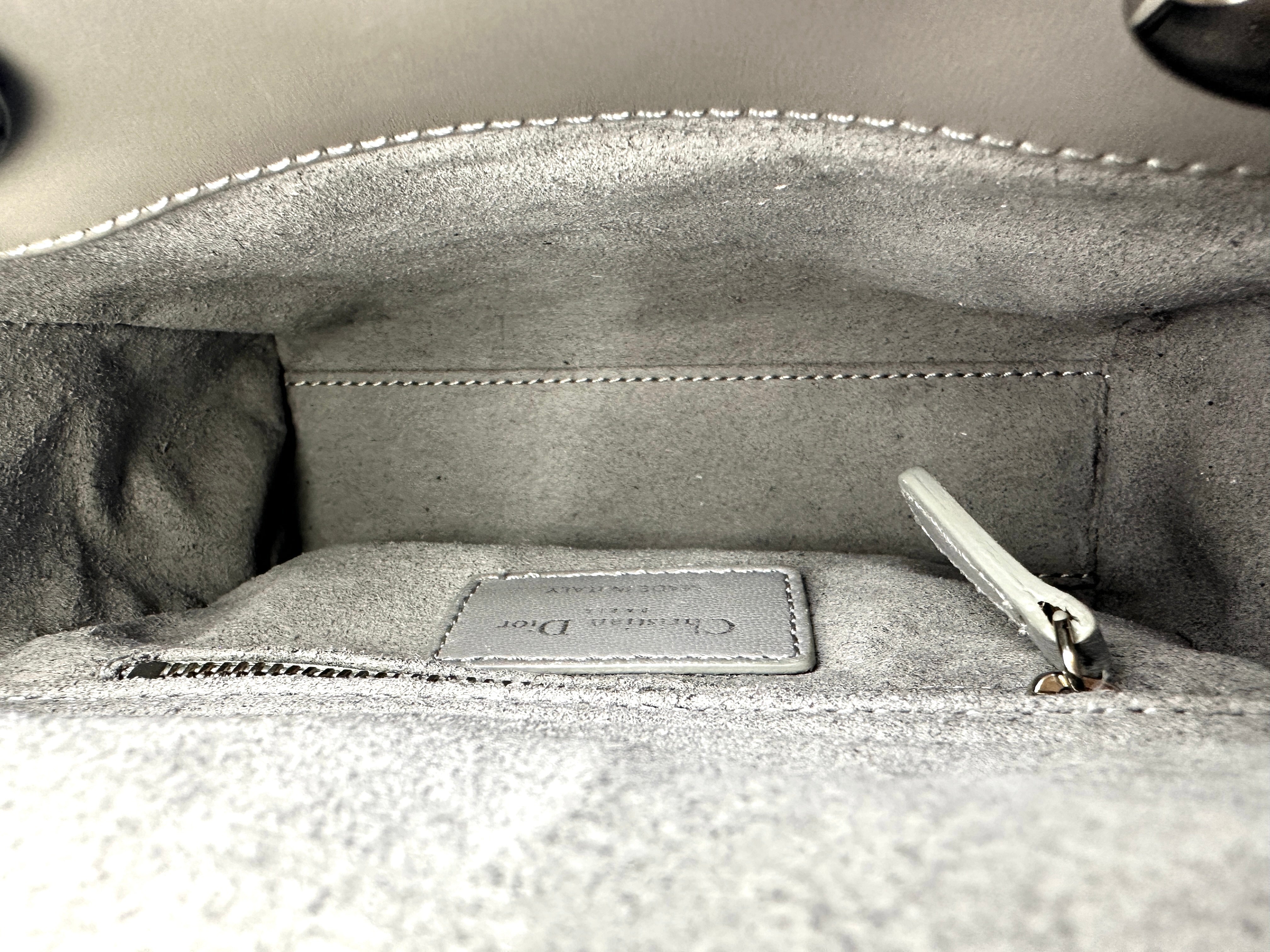 Christian Dior Lady Dior Grey Cannage Leather Handle Bag With Silver Charms DR698