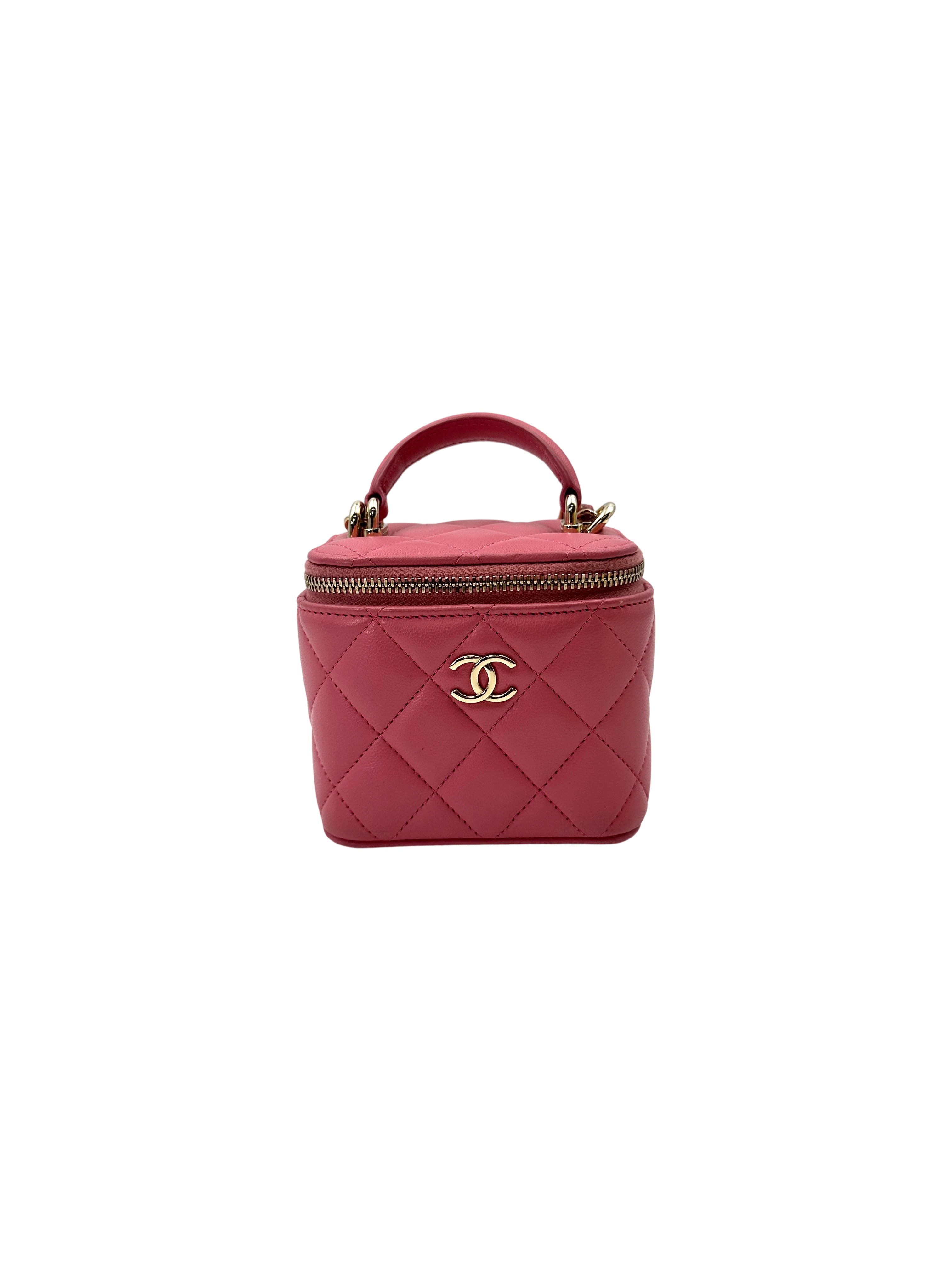 Chanel 22A Pink Quilted Lambskin Top Handle Vanity Case(EE***7C) CC1837