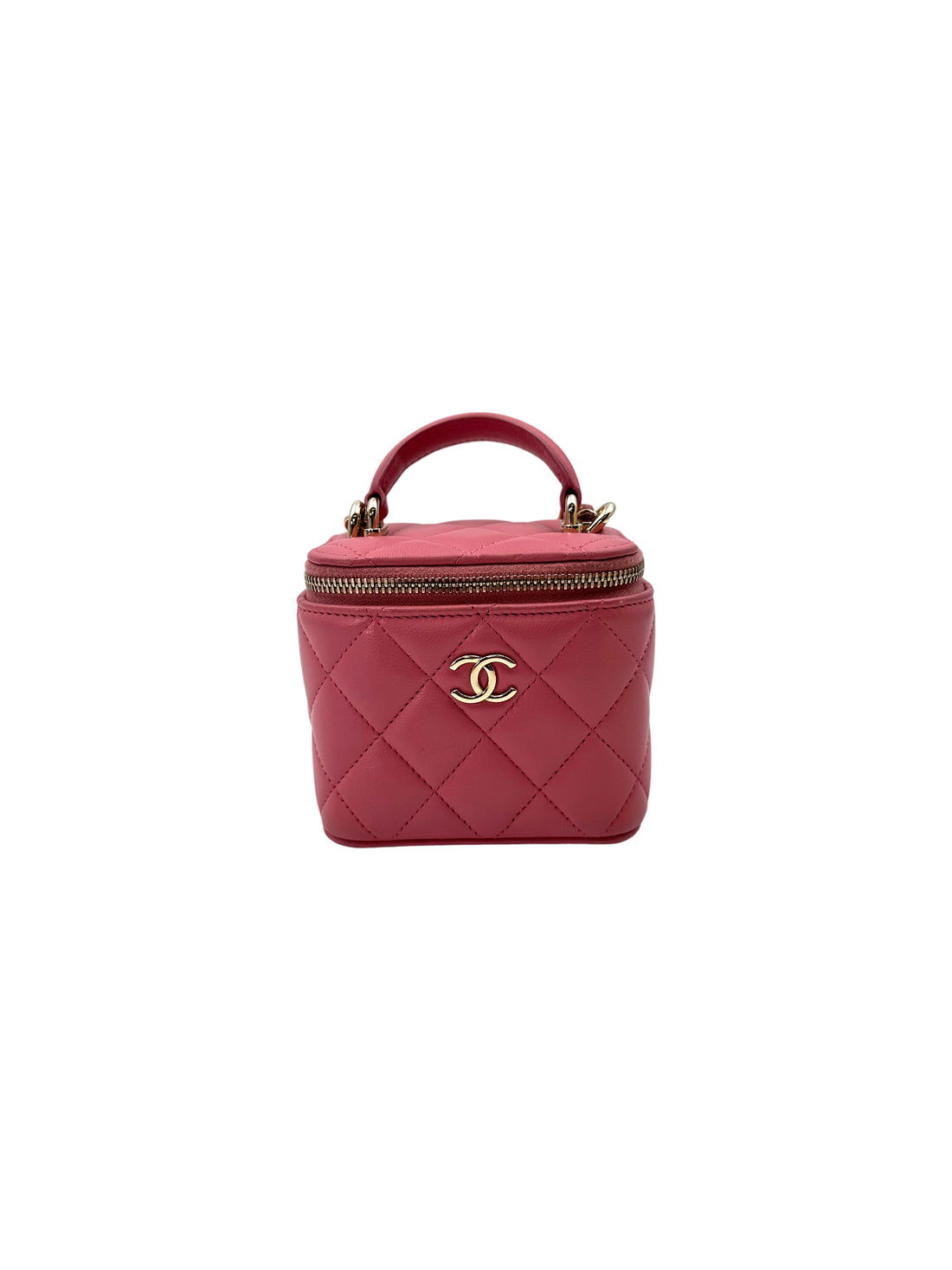 Chanel 22A Pink Quilted Lambskin Top Handle Vanity Case(EE***7C) CC1837