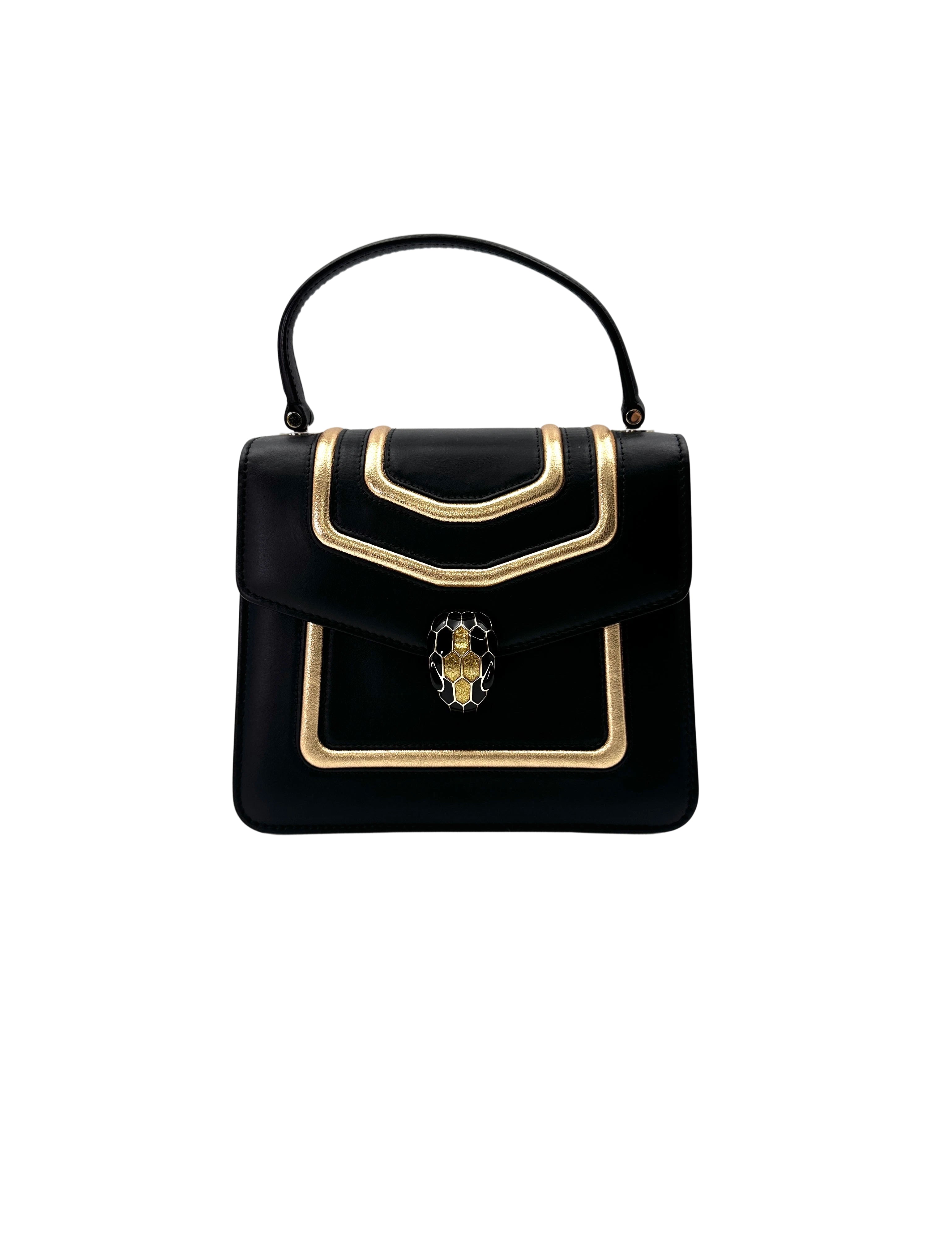 Bvlgari Serpenti Forever Black Leather Handle Bag With Gold Trim BS39