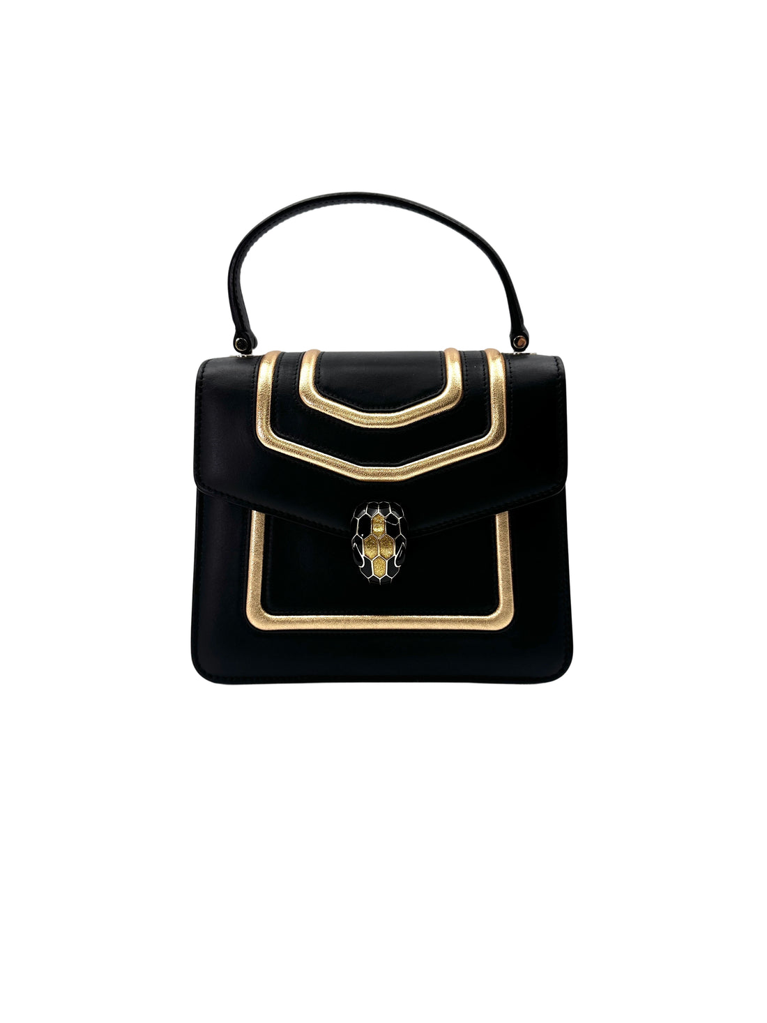 Bvlgari Serpenti Forever Black Leather Handle Bag With Gold Trim BS39