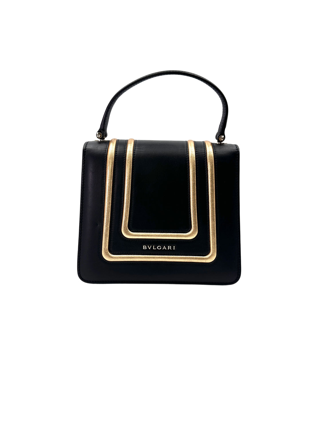 Bvlgari Serpenti Forever Black Leather Handle Bag With Gold Trim BS39