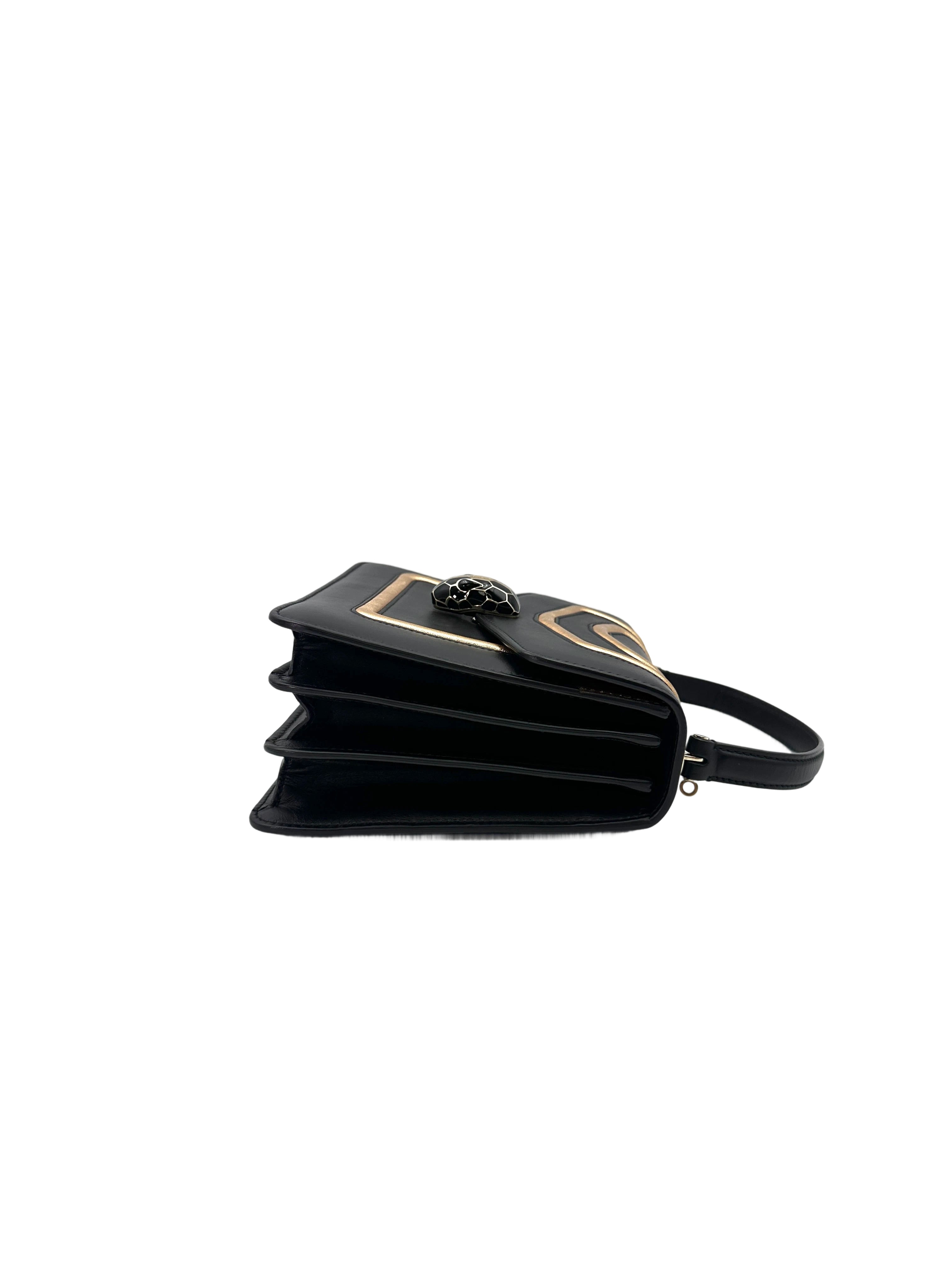 Bvlgari Serpenti Forever Black Leather Handle Bag With Gold Trim BS39