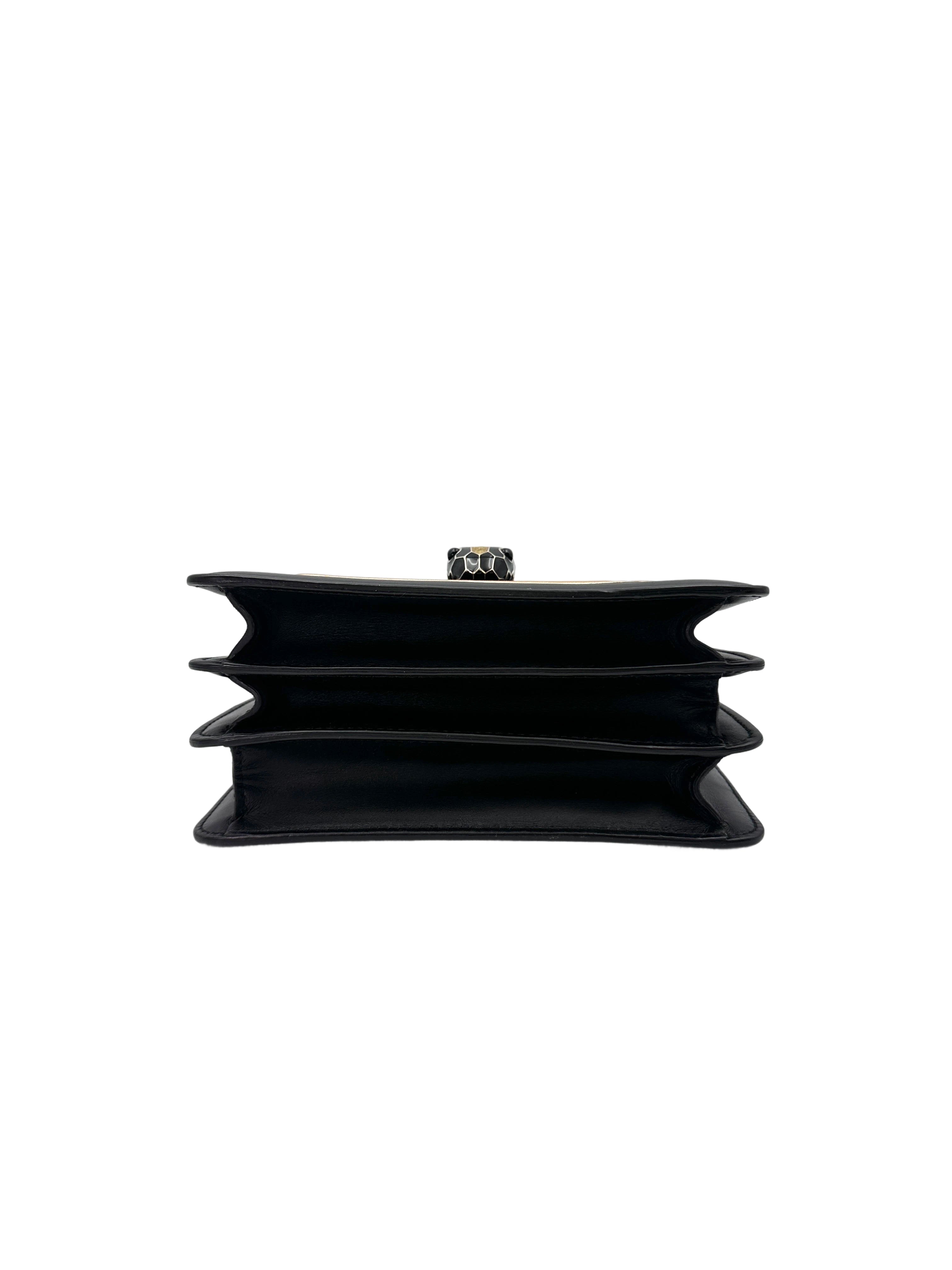 Bvlgari Serpenti Forever Black Leather Handle Bag With Gold Trim BS39