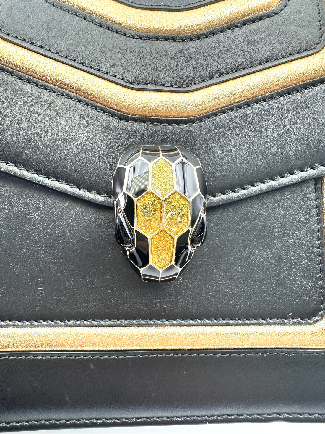 Bvlgari Serpenti Forever Black Leather Handle Bag With Gold Trim BS39