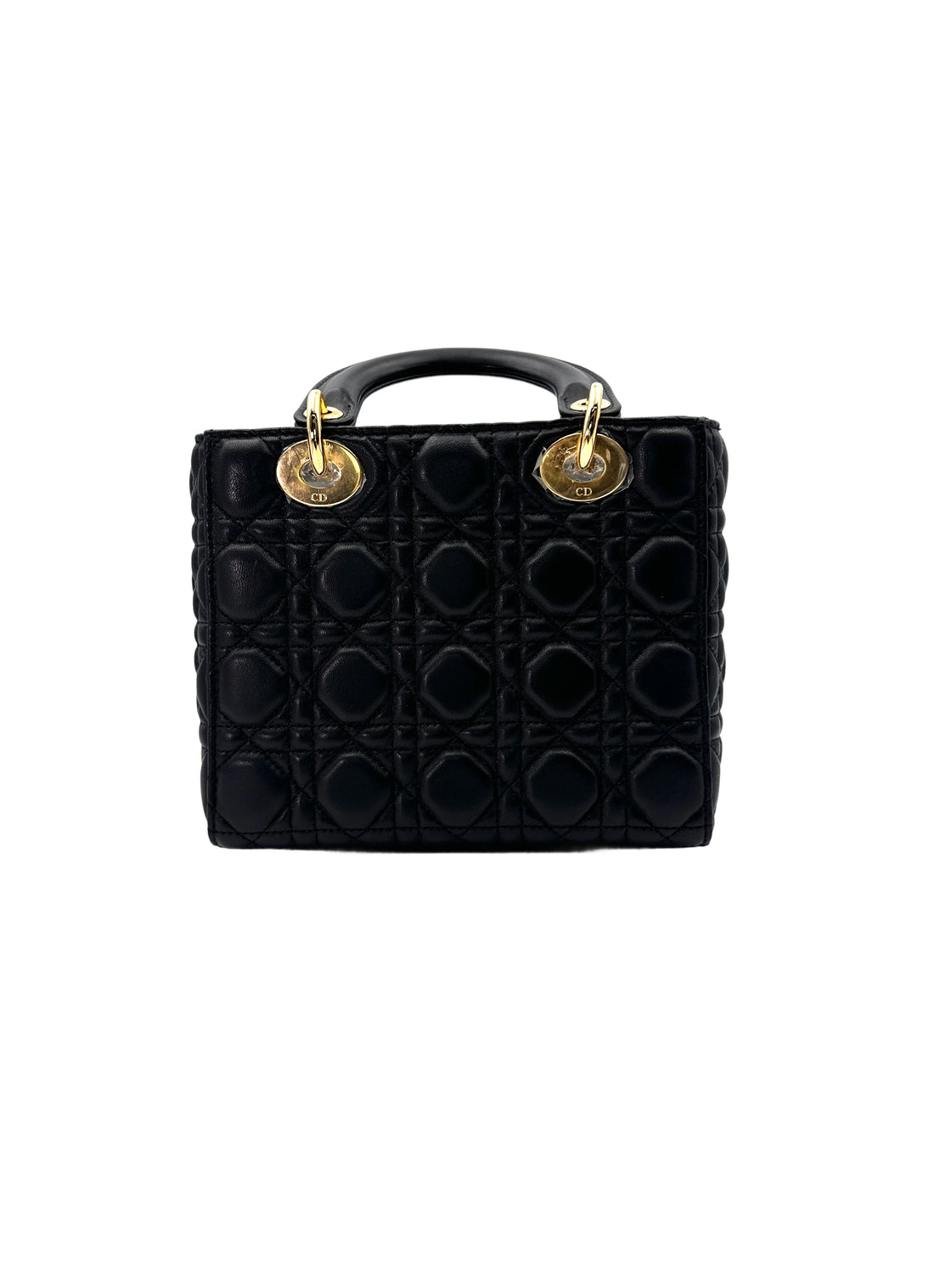 Christian Dior Lady Dior Black Cannage Leather Handle Bag With Gold Charms DR692