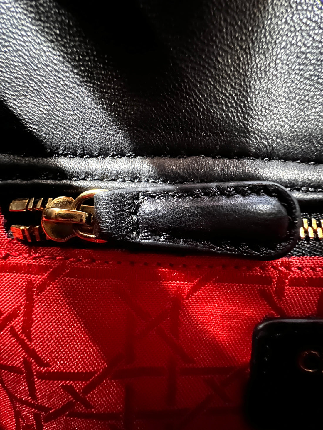 Christian Dior Lady Dior Black Cannage Leather Handle Bag With Gold Charms DR692