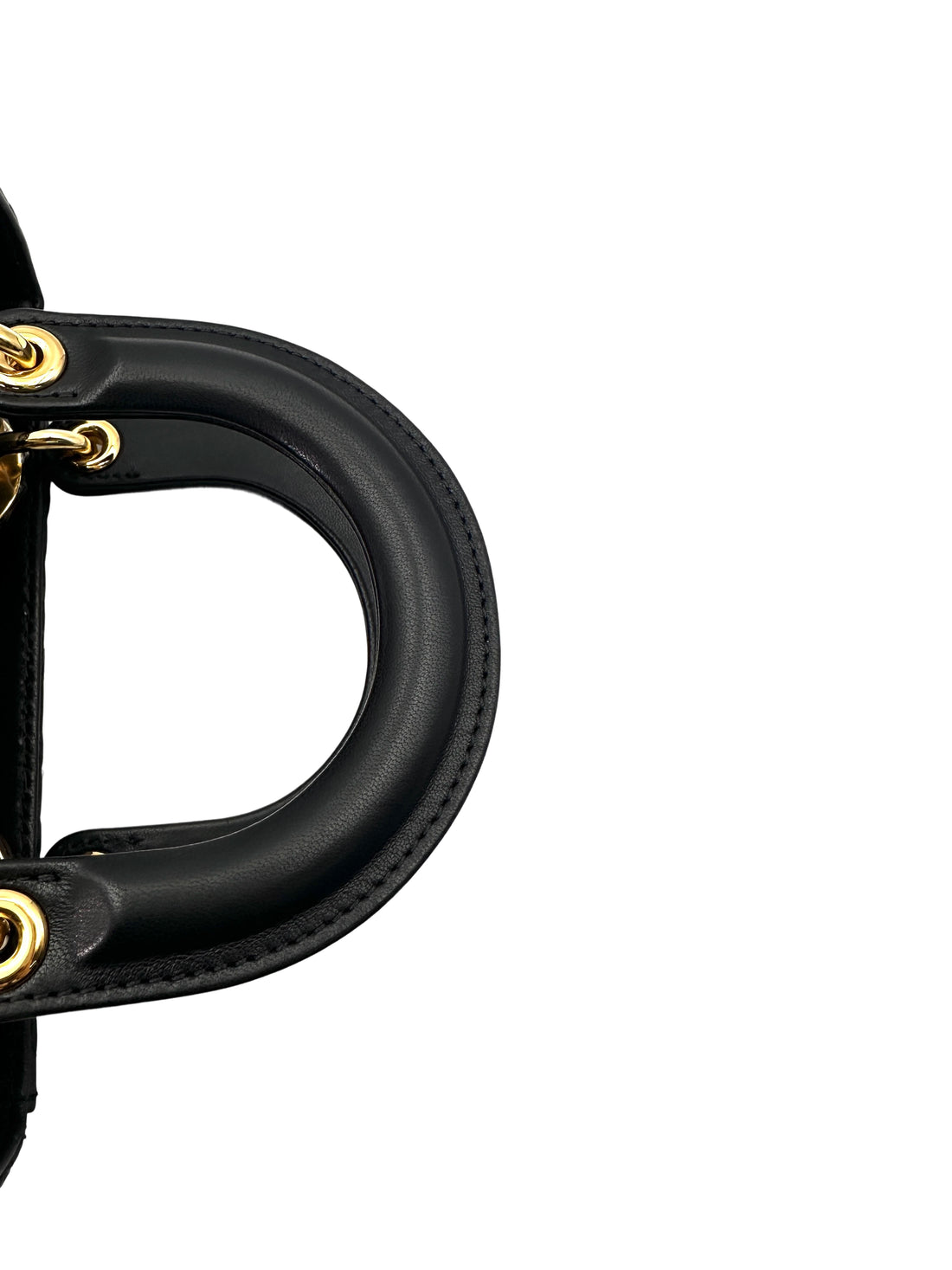 Christian Dior Lady Dior Black Cannage Leather Handle Bag With Gold Charms DR692