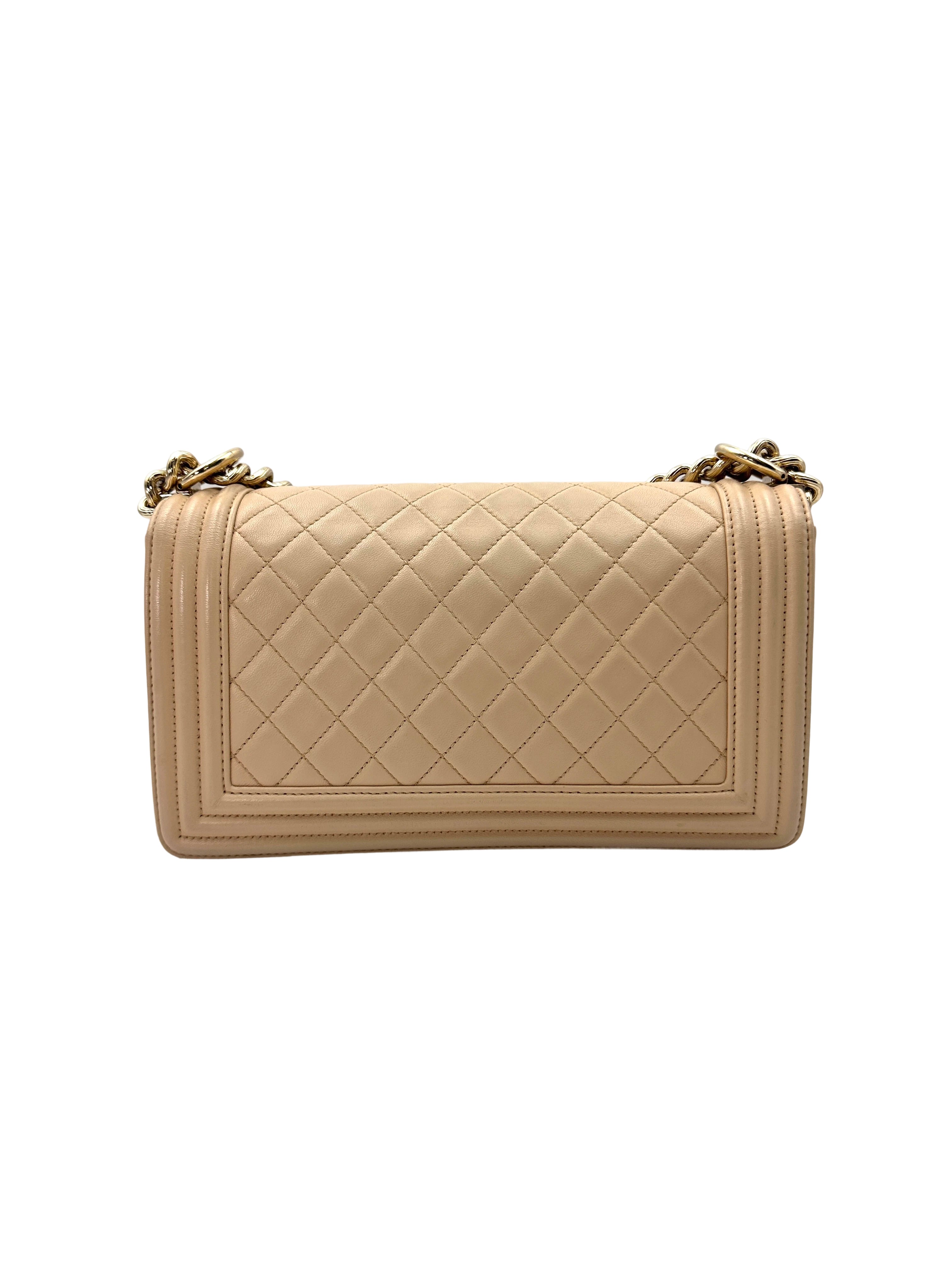 Chanel LeBoy White Quilted Leather Flap Bag With Gold Buckle(24***08) CC1835