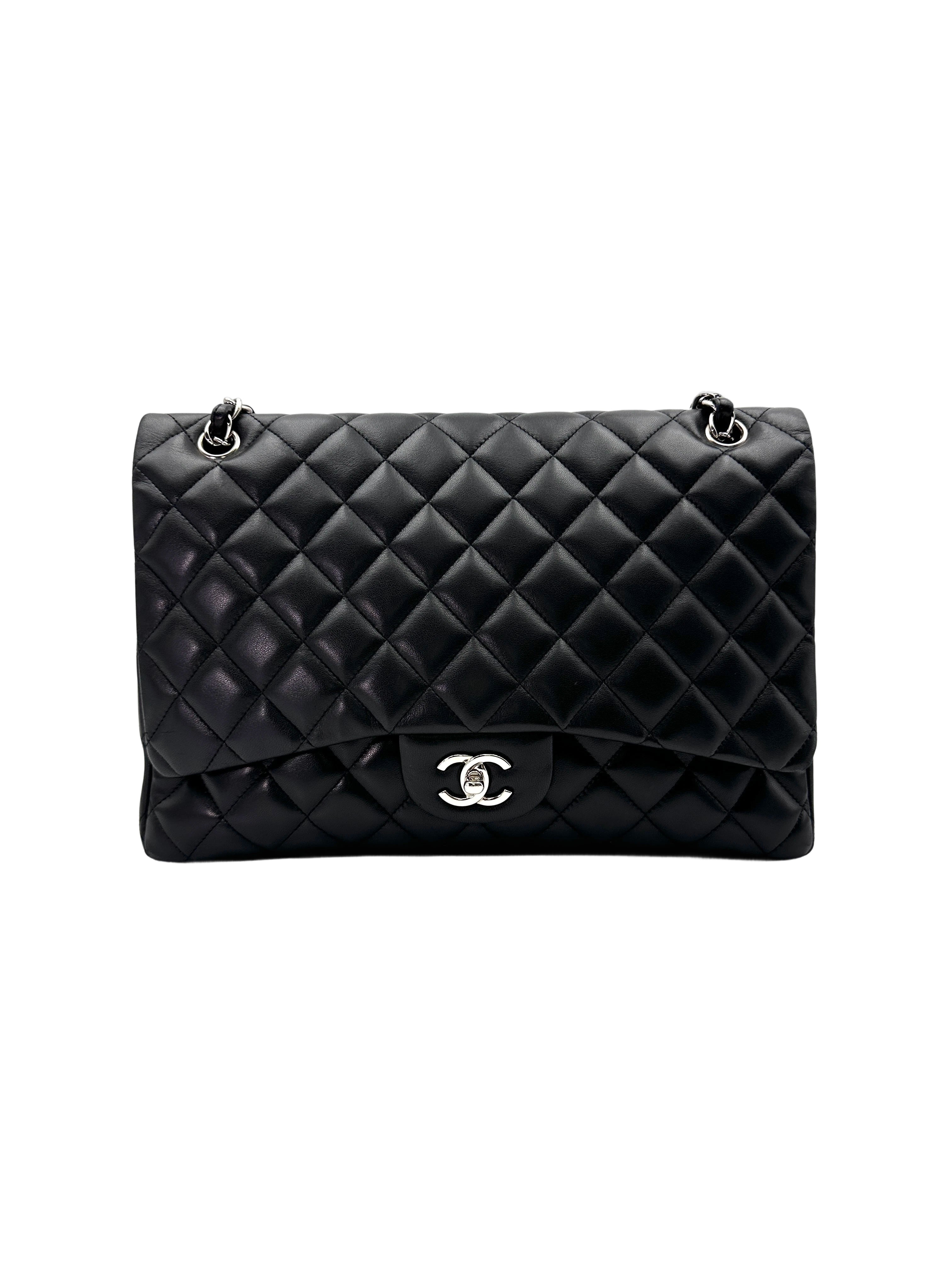 Chanel Classic Flap Black Quilted Lambskin Maxi Flap Bag With Silver Buckle(13***54) IRIS186