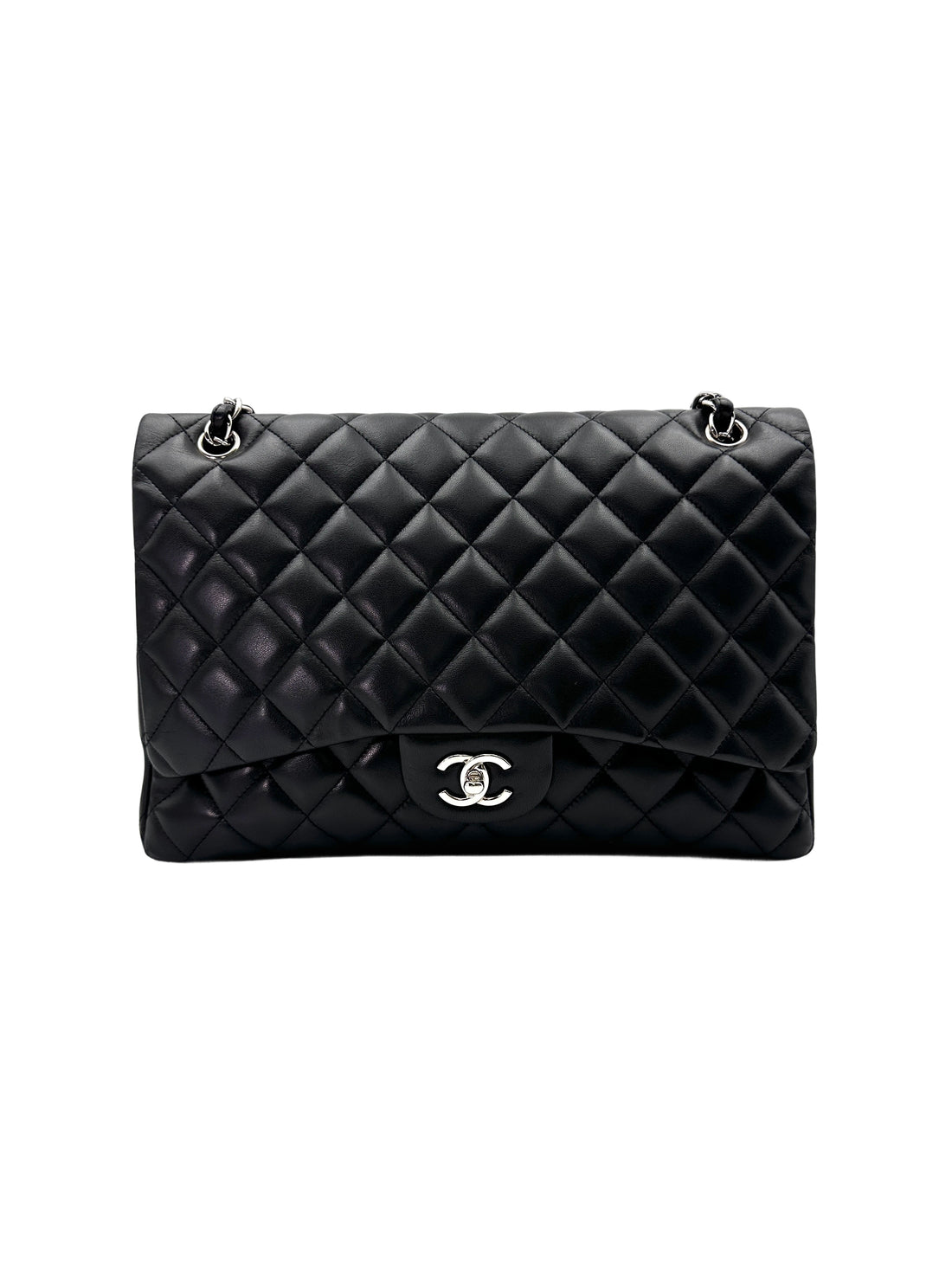 Chanel Classic Flap Black Quilted Lambskin Maxi Flap Bag With Silver Buckle(13***54) IRIS186