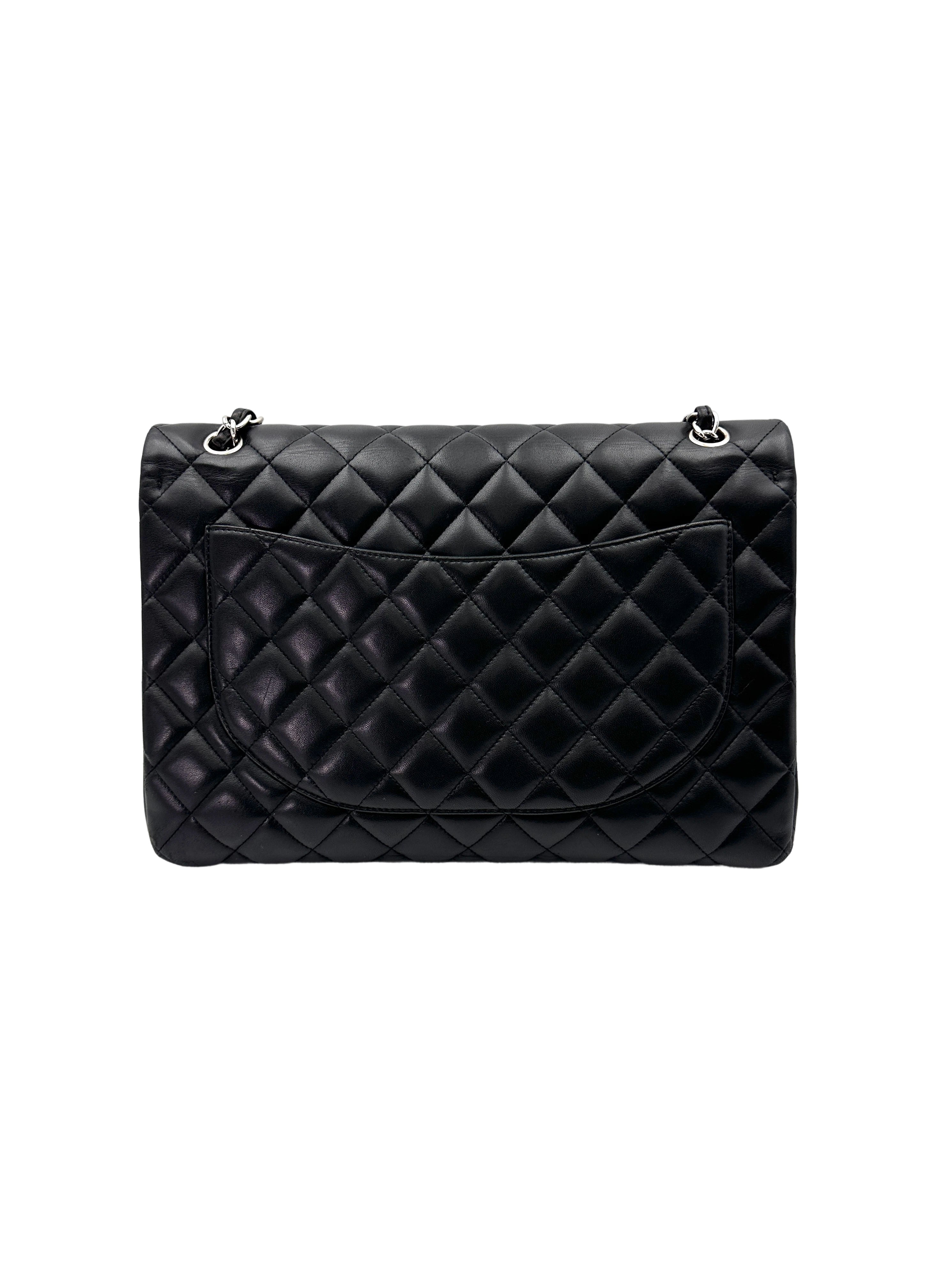 Chanel Classic Flap Black Quilted Lambskin Maxi Flap Bag With Silver Buckle(13***54) IRIS186