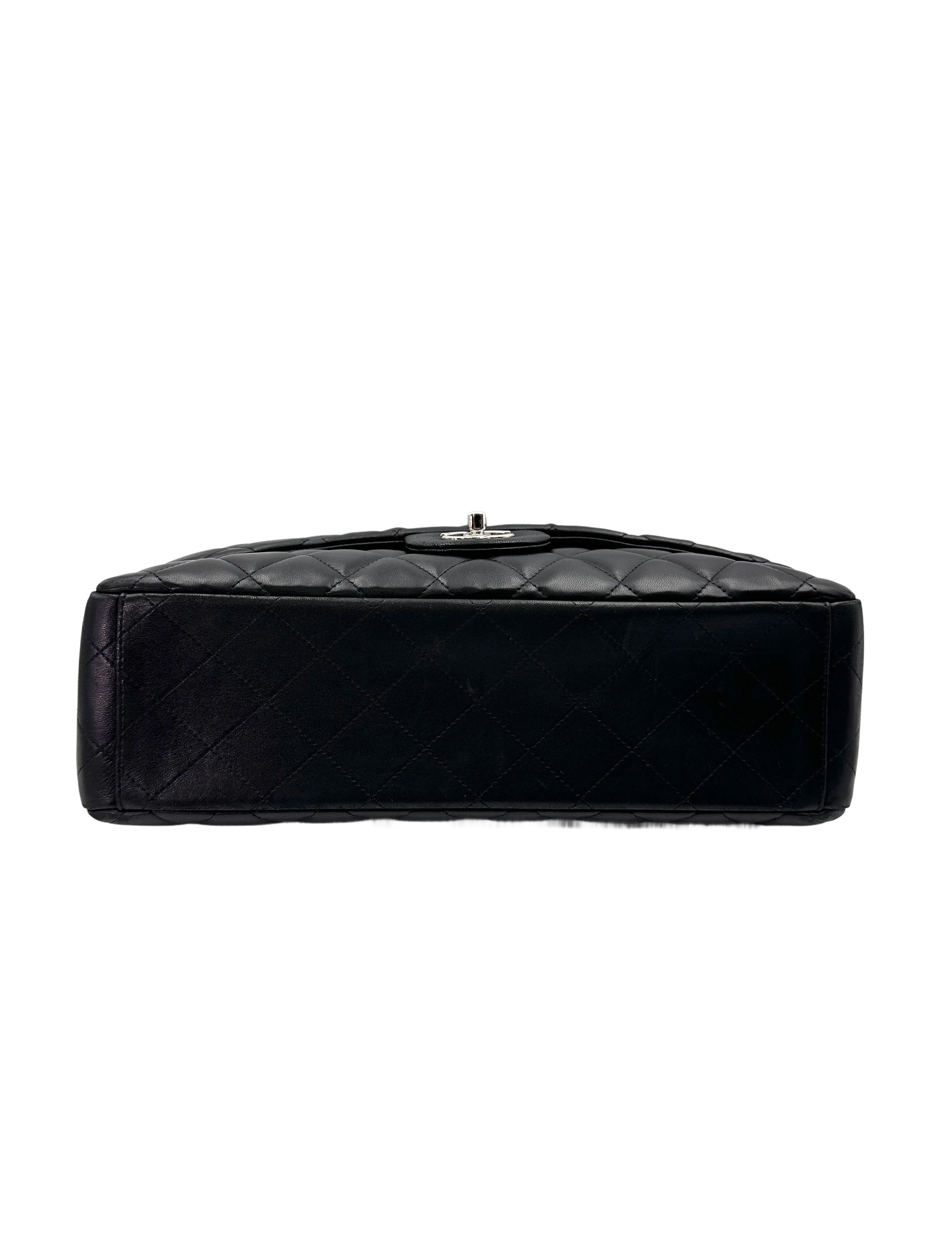 Chanel Classic Flap Black Quilted Lambskin Maxi Flap Bag With Silver Buckle(13***54) IRIS186