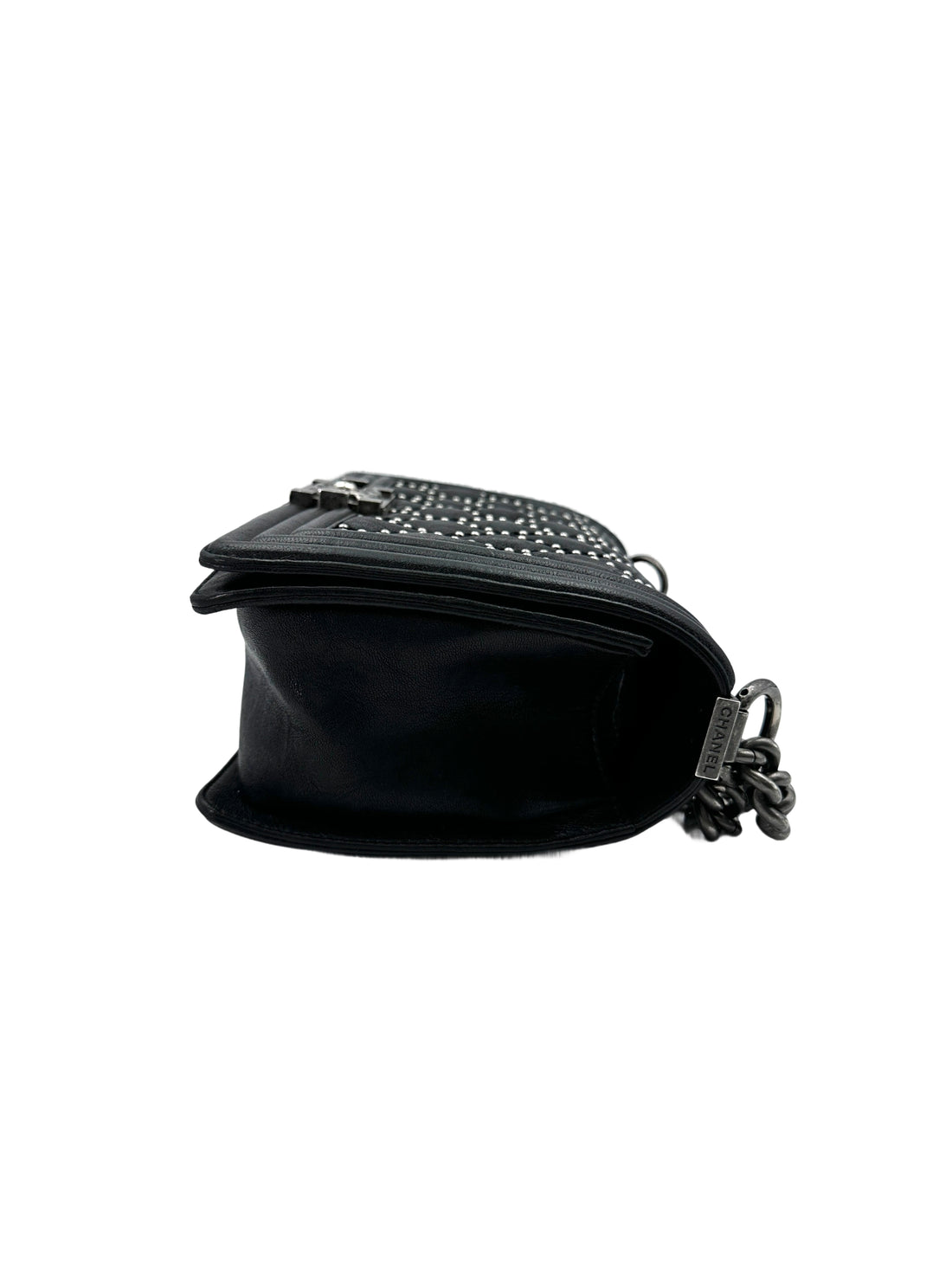 Chanel LeBoy Black Quilted Studded Leather Flap Bag With Aged Silver Buckle(21***55) CC1827