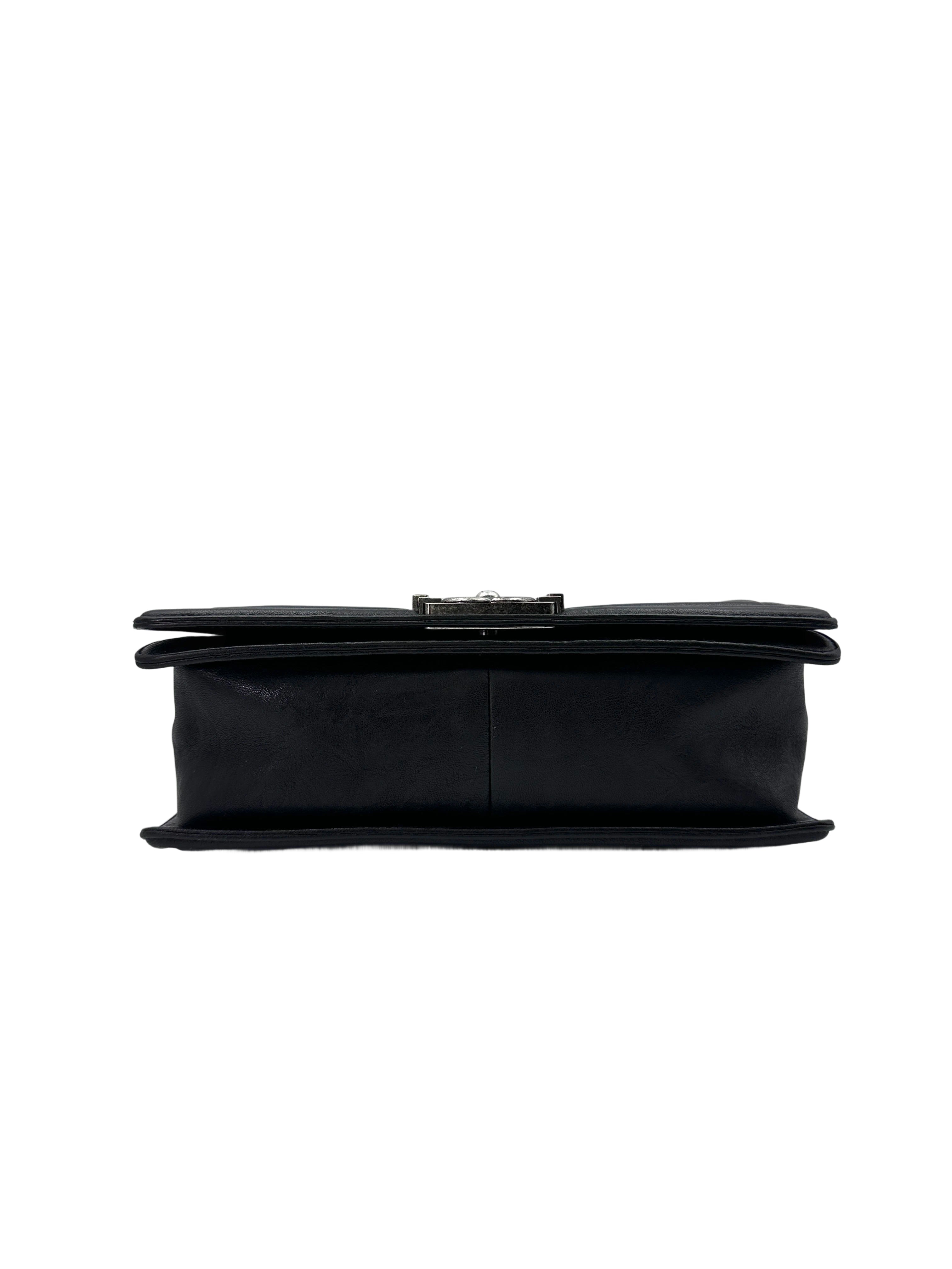 Chanel LeBoy Black Quilted Studded Leather Flap Bag With Aged Silver Buckle(21***55) CC1827