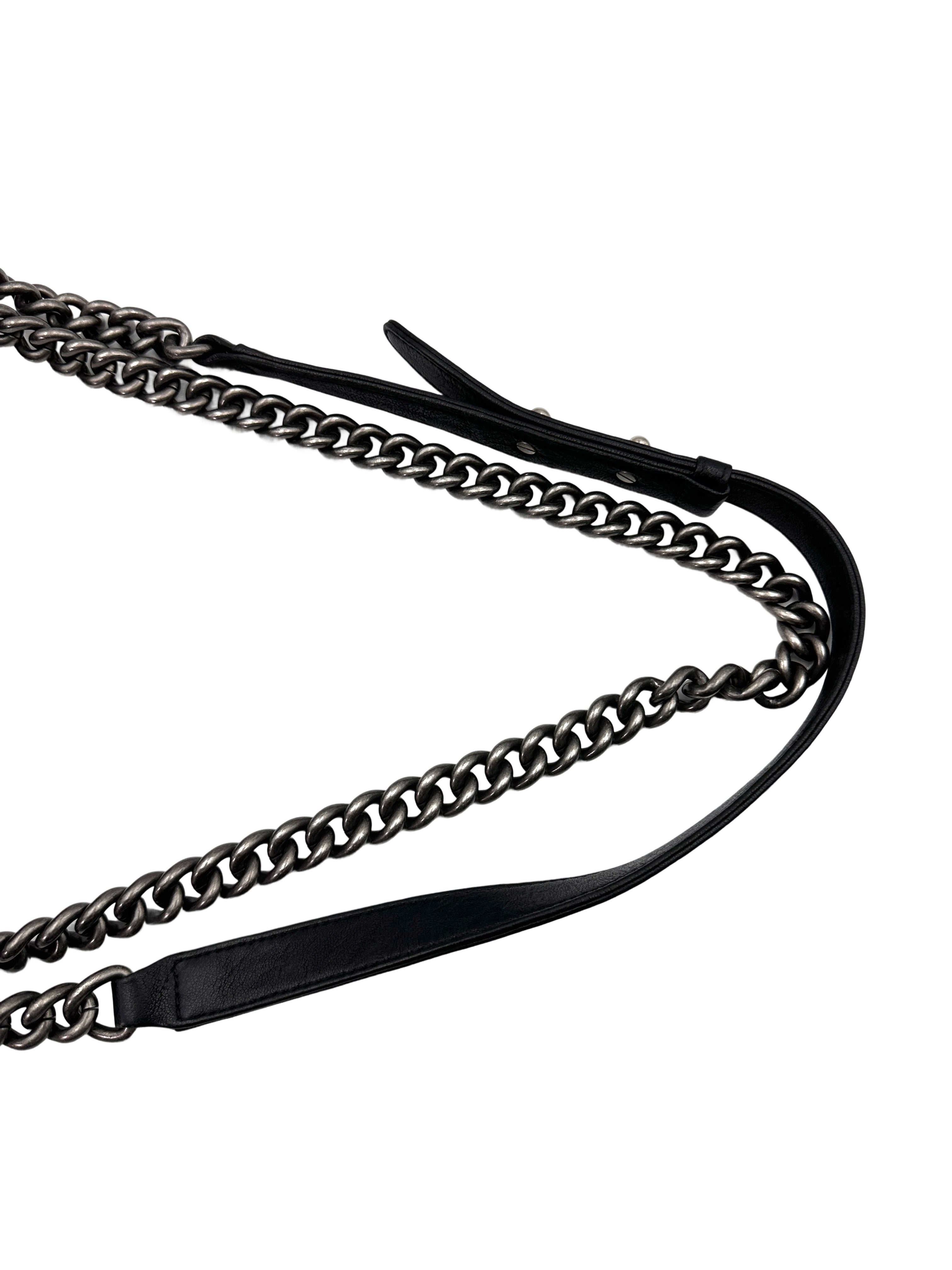 Chanel LeBoy Black Quilted Studded Leather Flap Bag With Aged Silver Buckle(21***55) CC1827