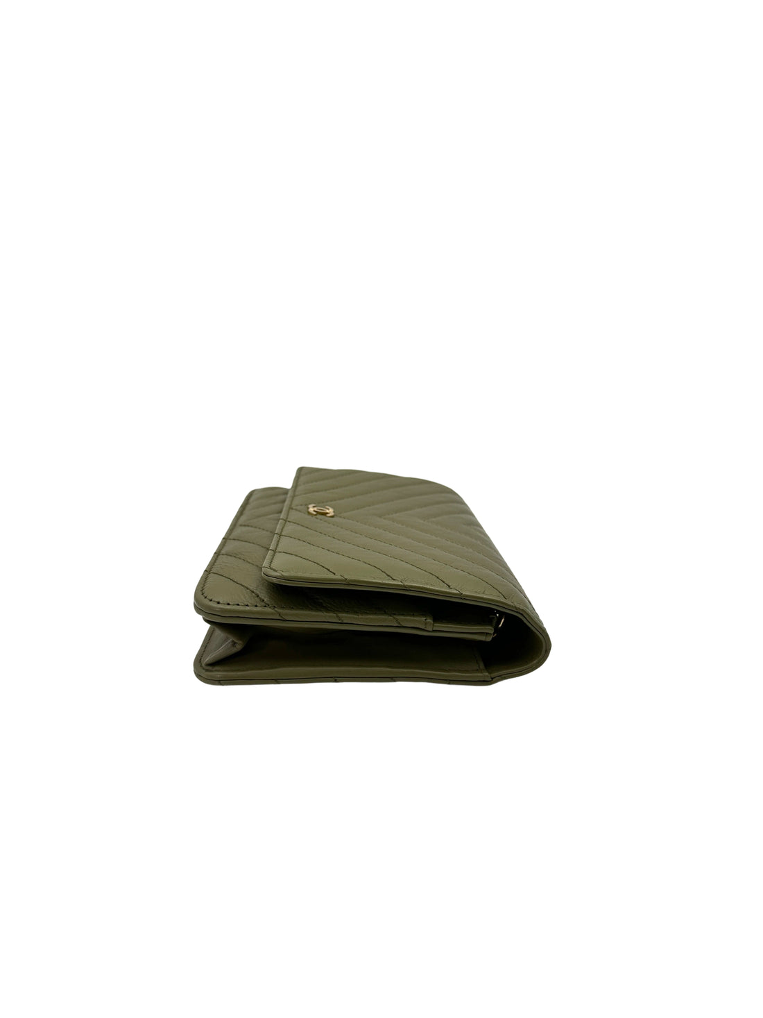 Chanel Green Chevron Quilted Leather Wallet On Chain With Gold Hardware(22***41) CC1825