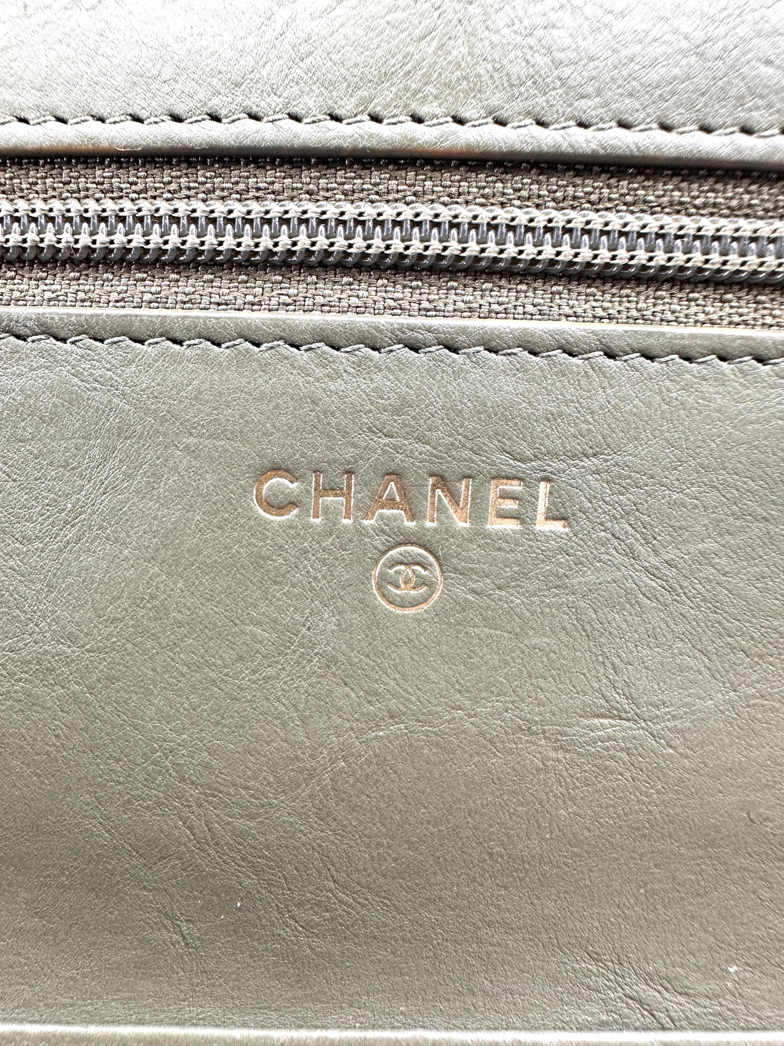 Chanel Green Chevron Quilted Leather Wallet On Chain With Gold Hardware(22***41) CC1825