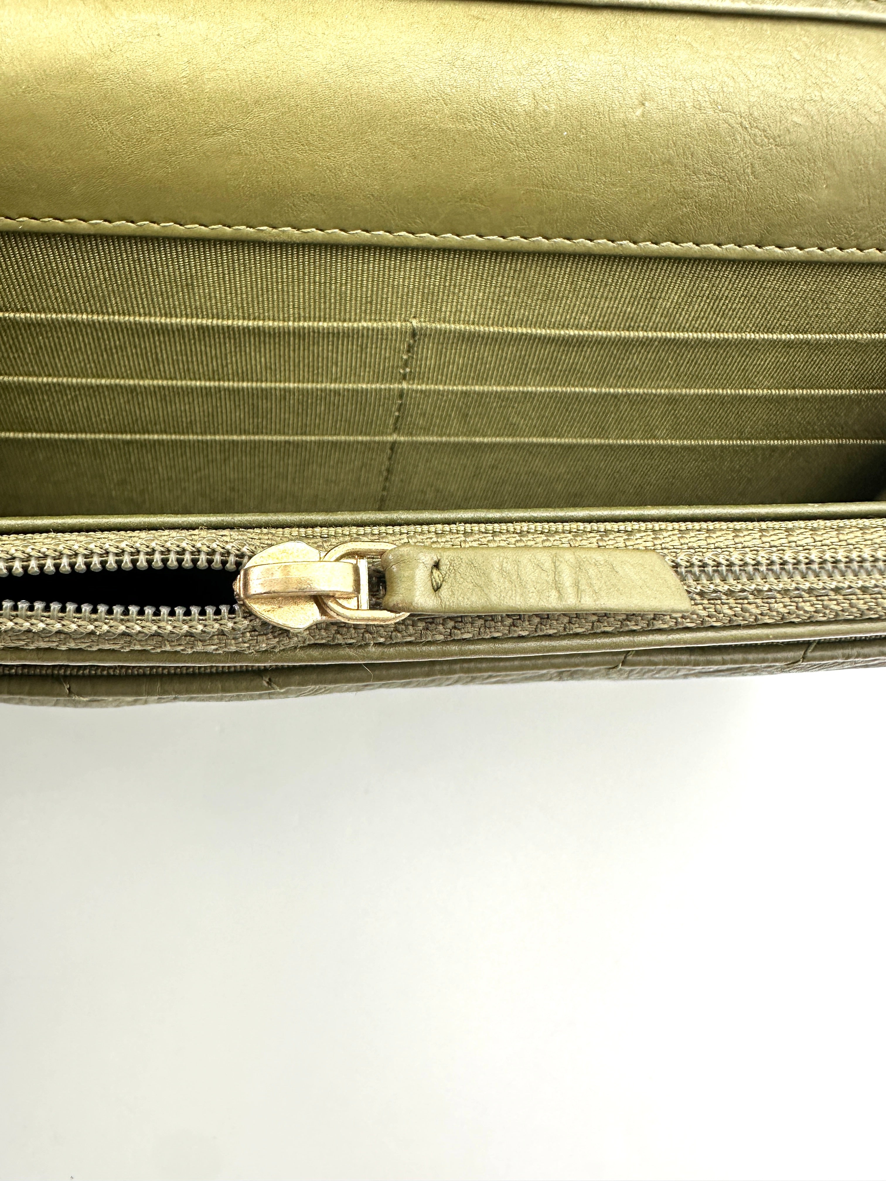 Chanel Green Chevron Quilted Leather Wallet On Chain With Gold Hardware(22***41) CC1825