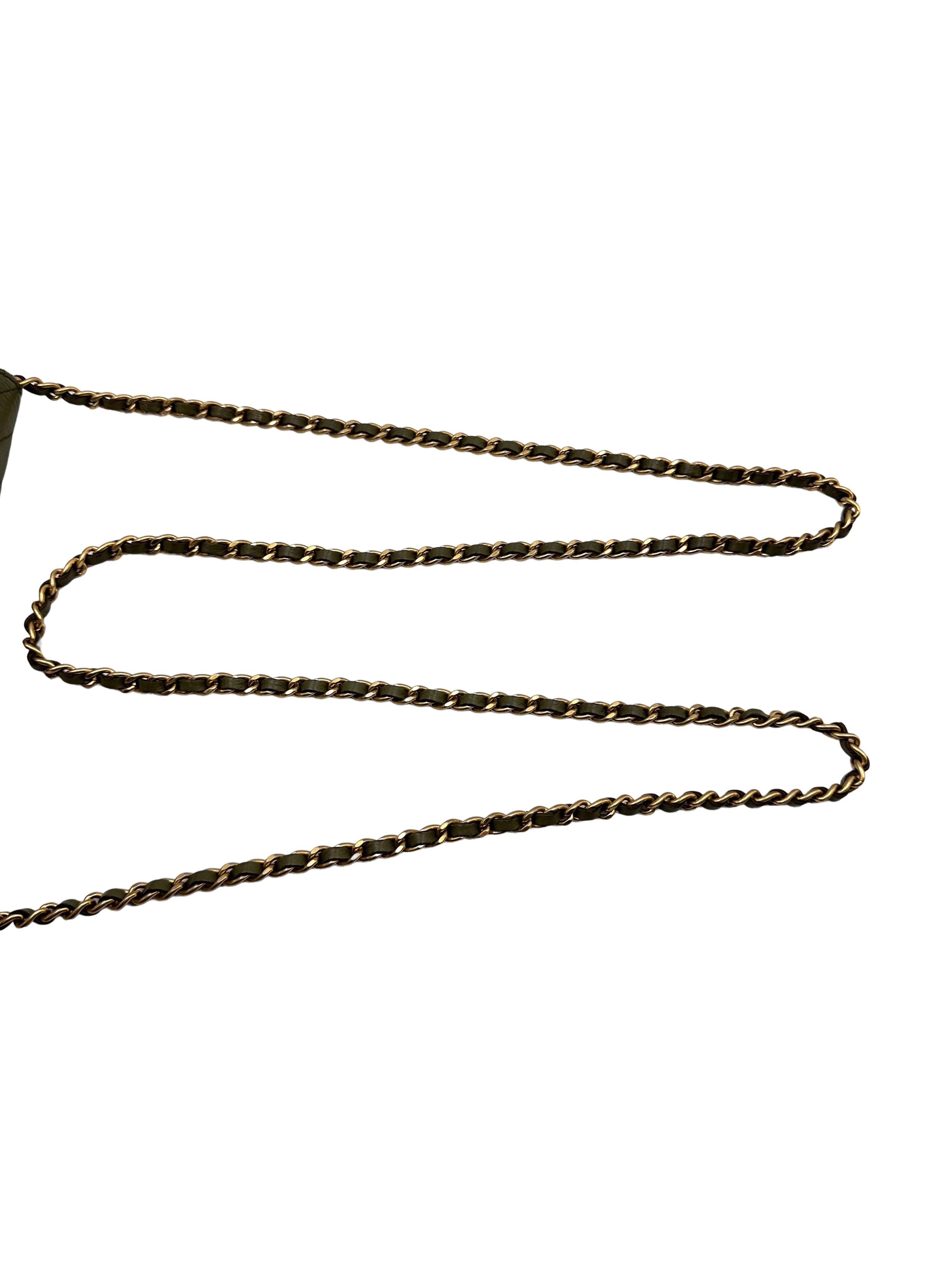 Chanel Green Chevron Quilted Leather Wallet On Chain With Gold Hardware(22***41) CC1825