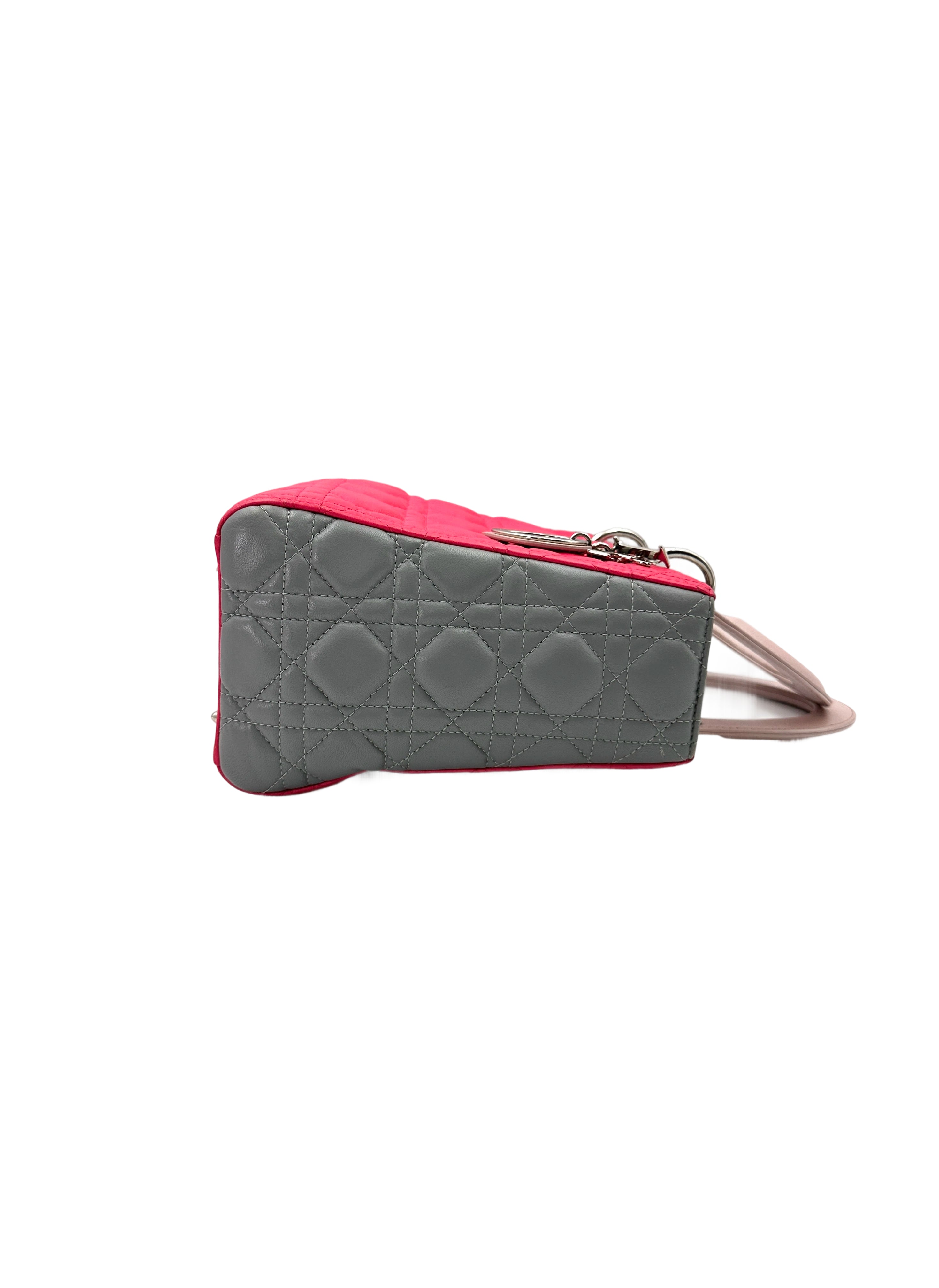 Christian Dior Lady Dior Pink Cannage Leather Handle Bag With Silver Charms DR695