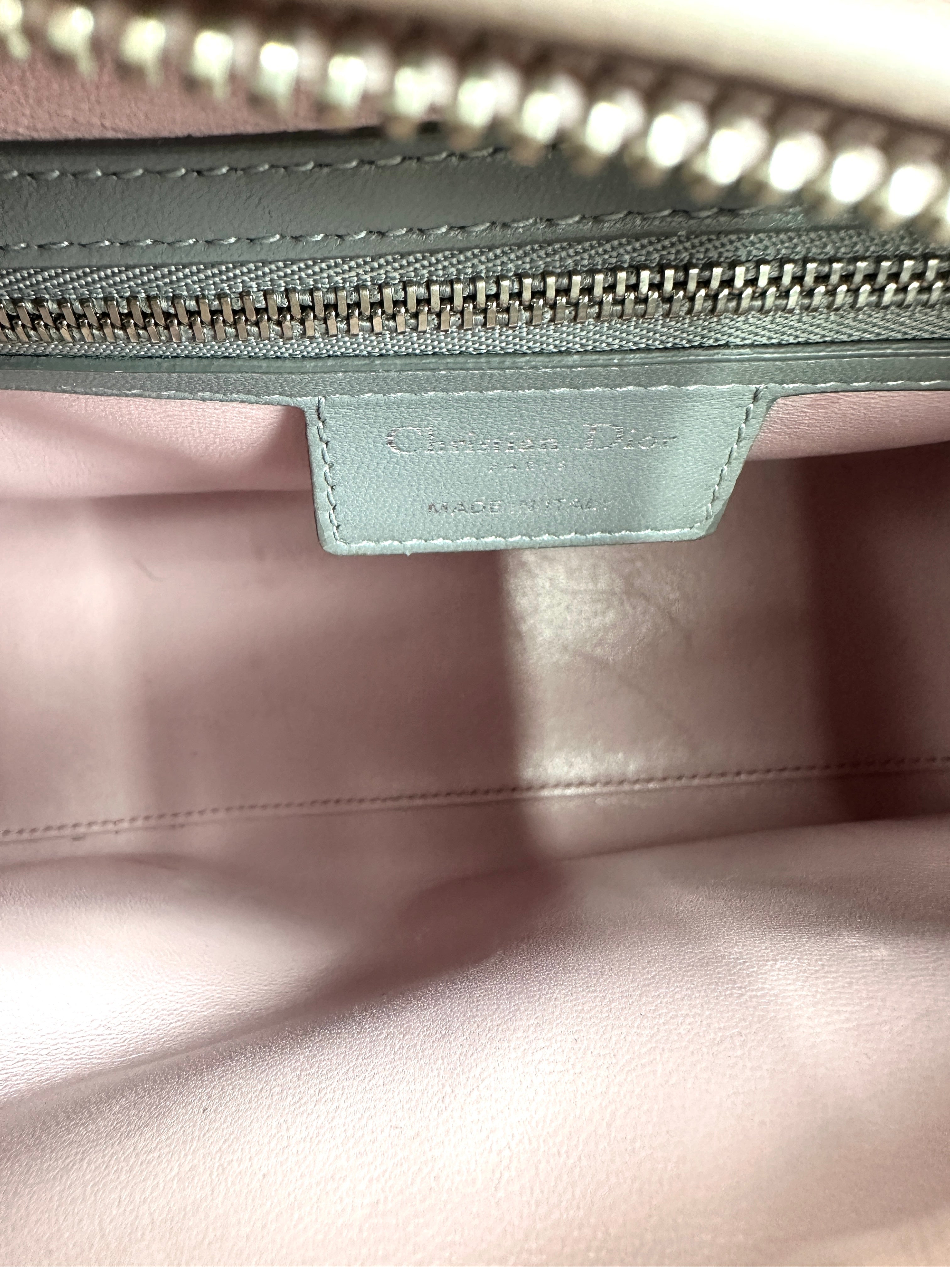Christian Dior Lady Dior Pink Cannage Leather Handle Bag With Silver Charms DR695