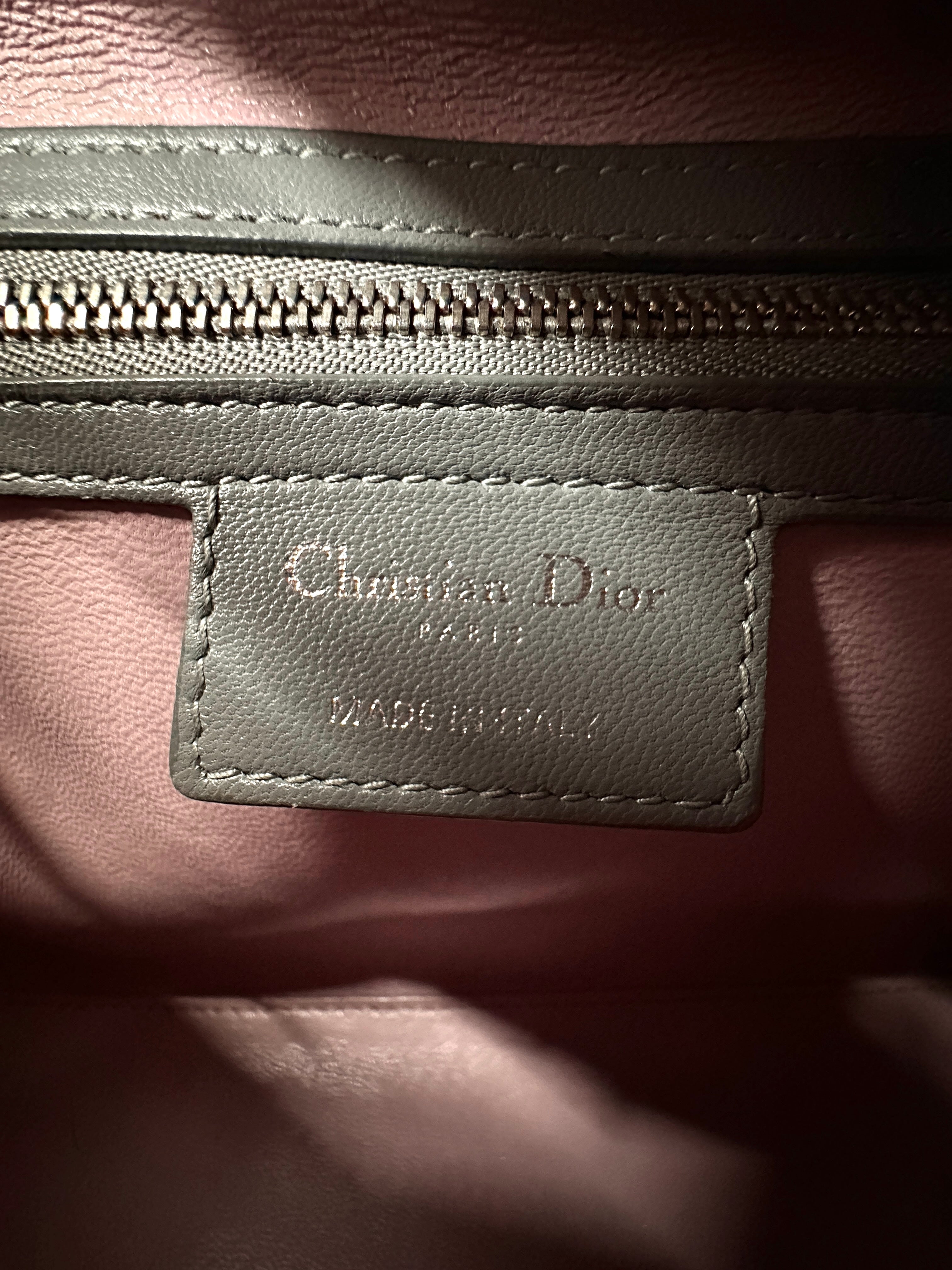 Christian Dior Lady Dior Pink Cannage Leather Handle Bag With Silver Charms DR695