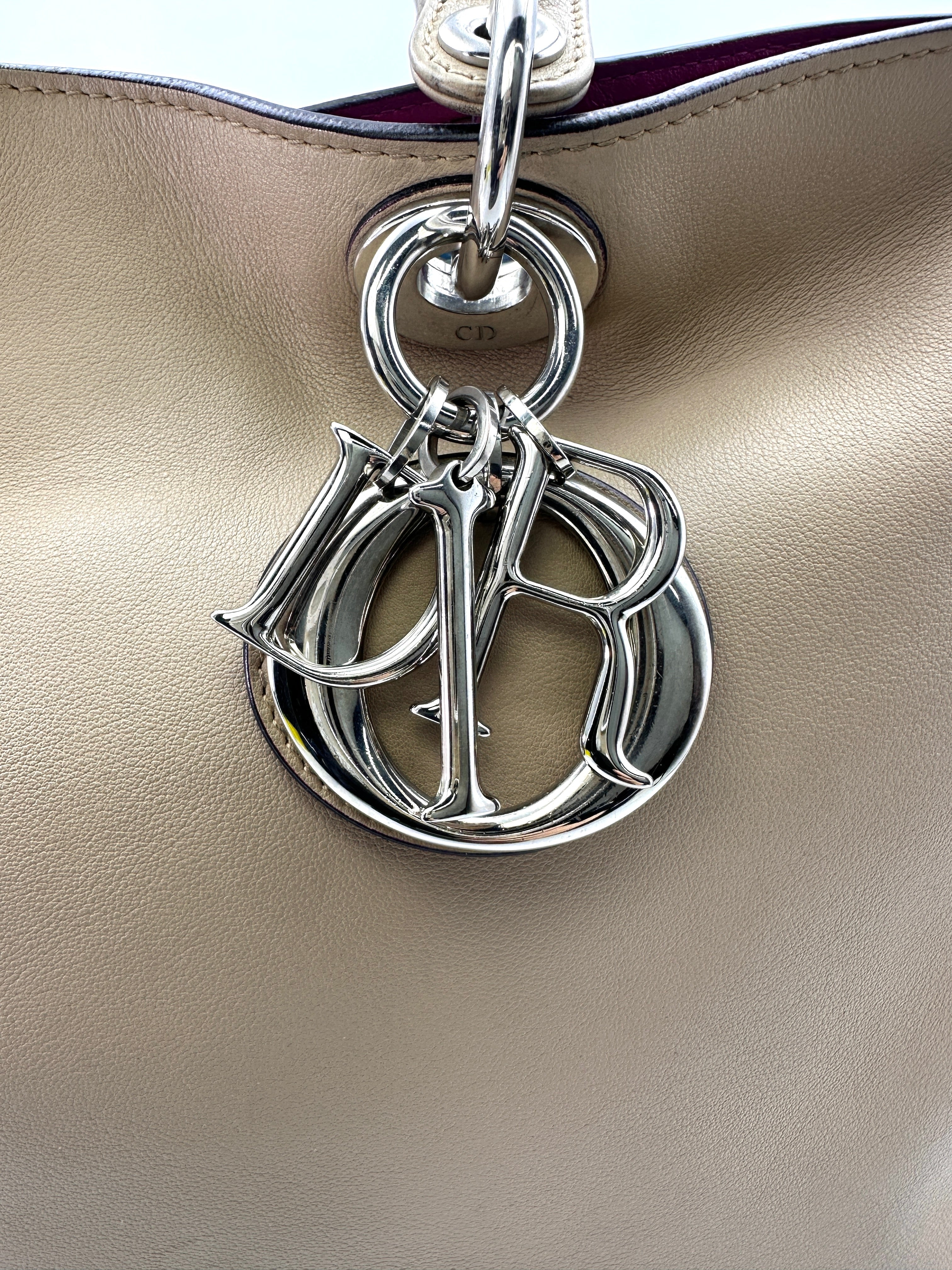 Christian Dior Diorissimo Beige Leather Large Size Top Handle Bag DR694