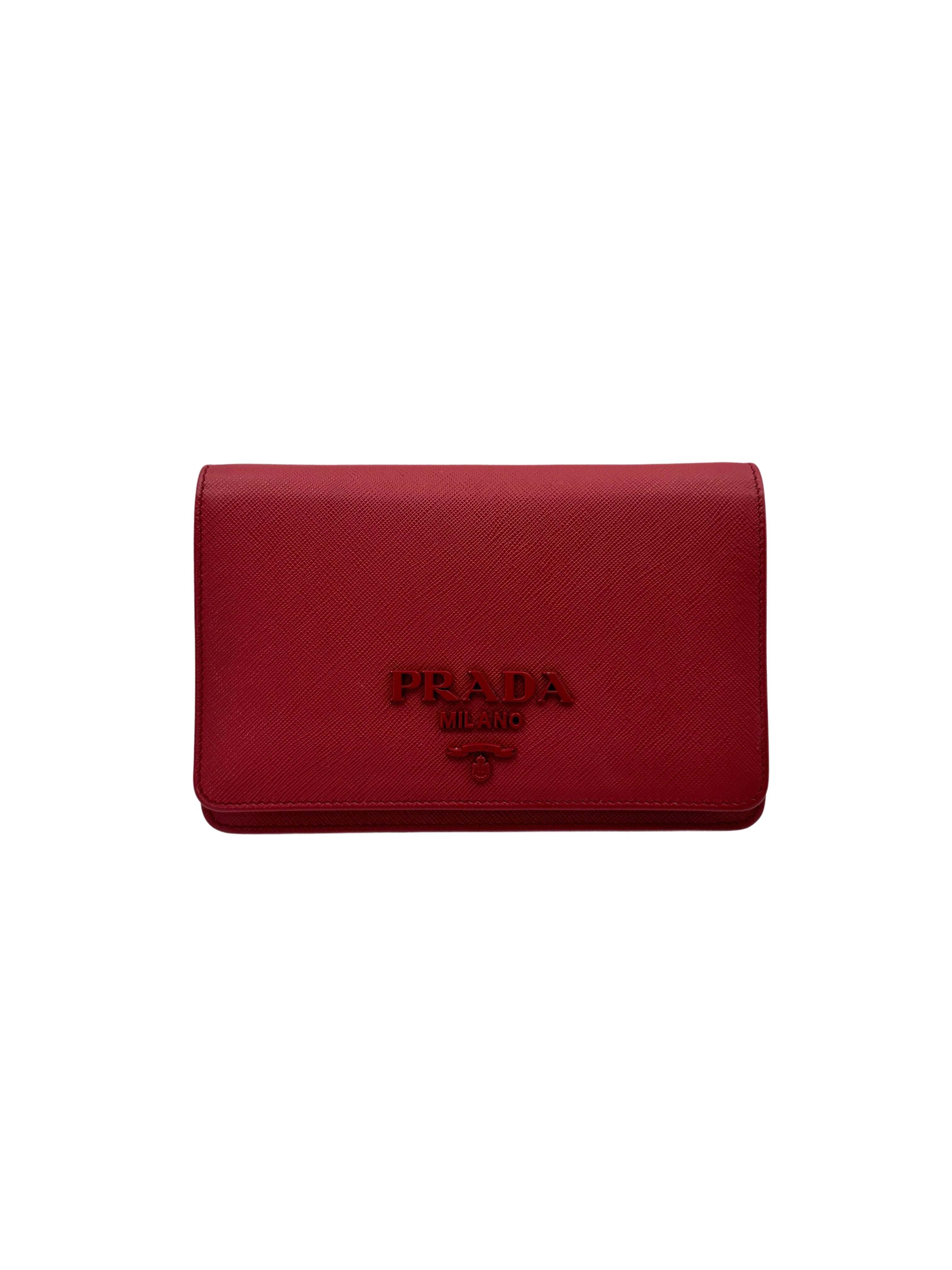 Prada Monochrome Red Saffiano Lux Wallet On Chain PR291