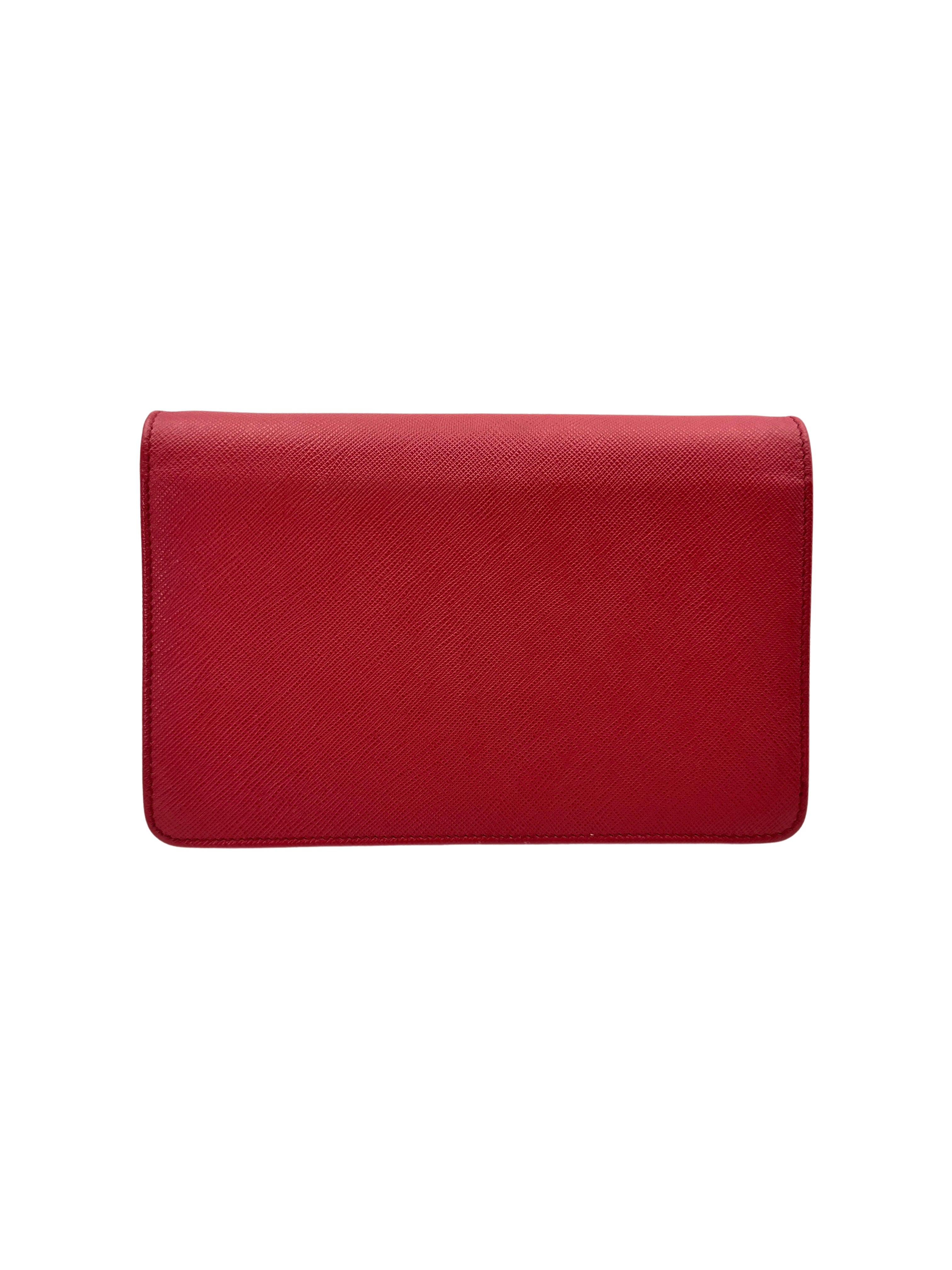 Prada Monochrome Red Saffiano Lux Wallet On Chain PR291