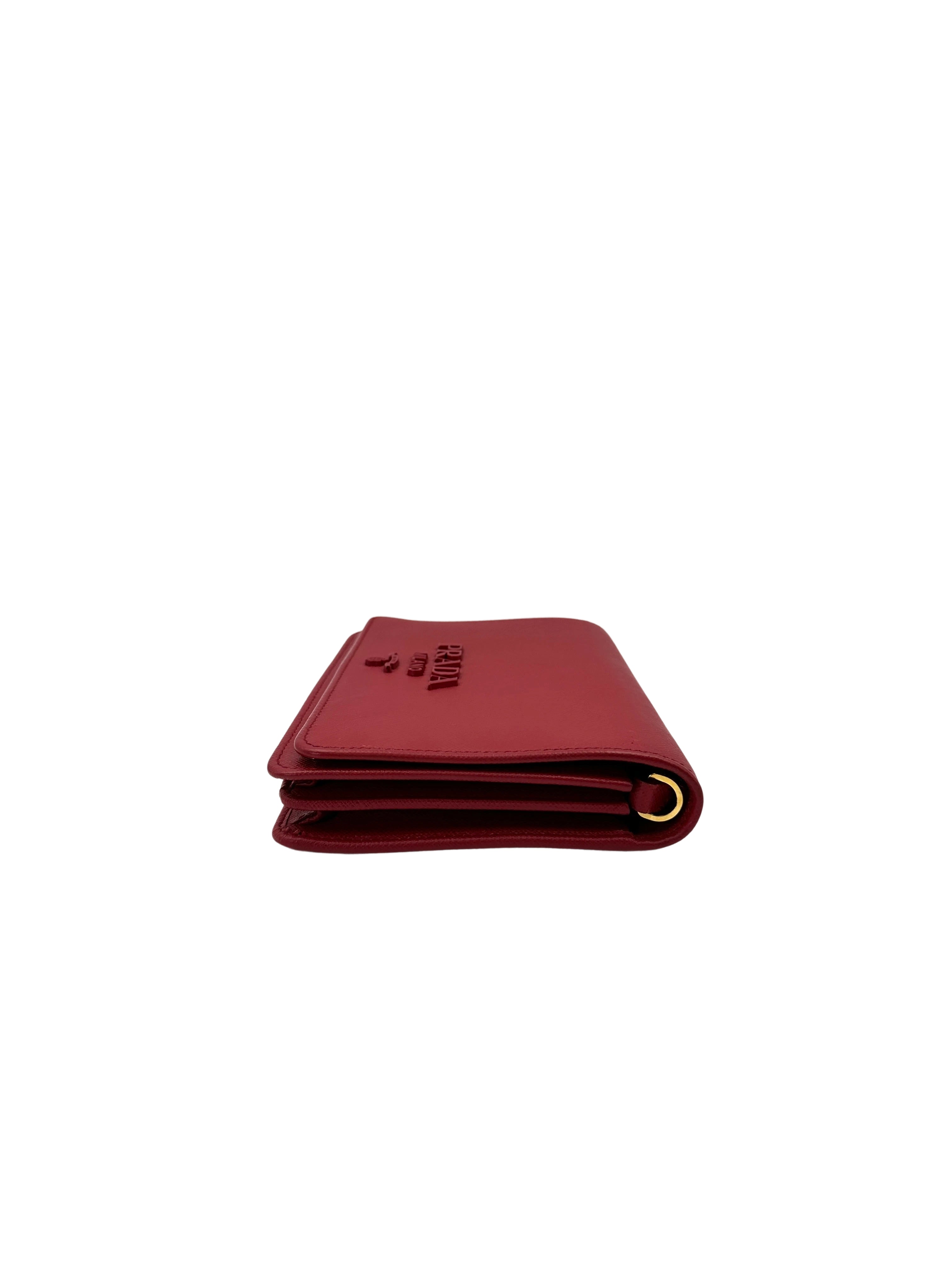 Prada Monochrome Red Saffiano Lux Wallet On Chain PR291