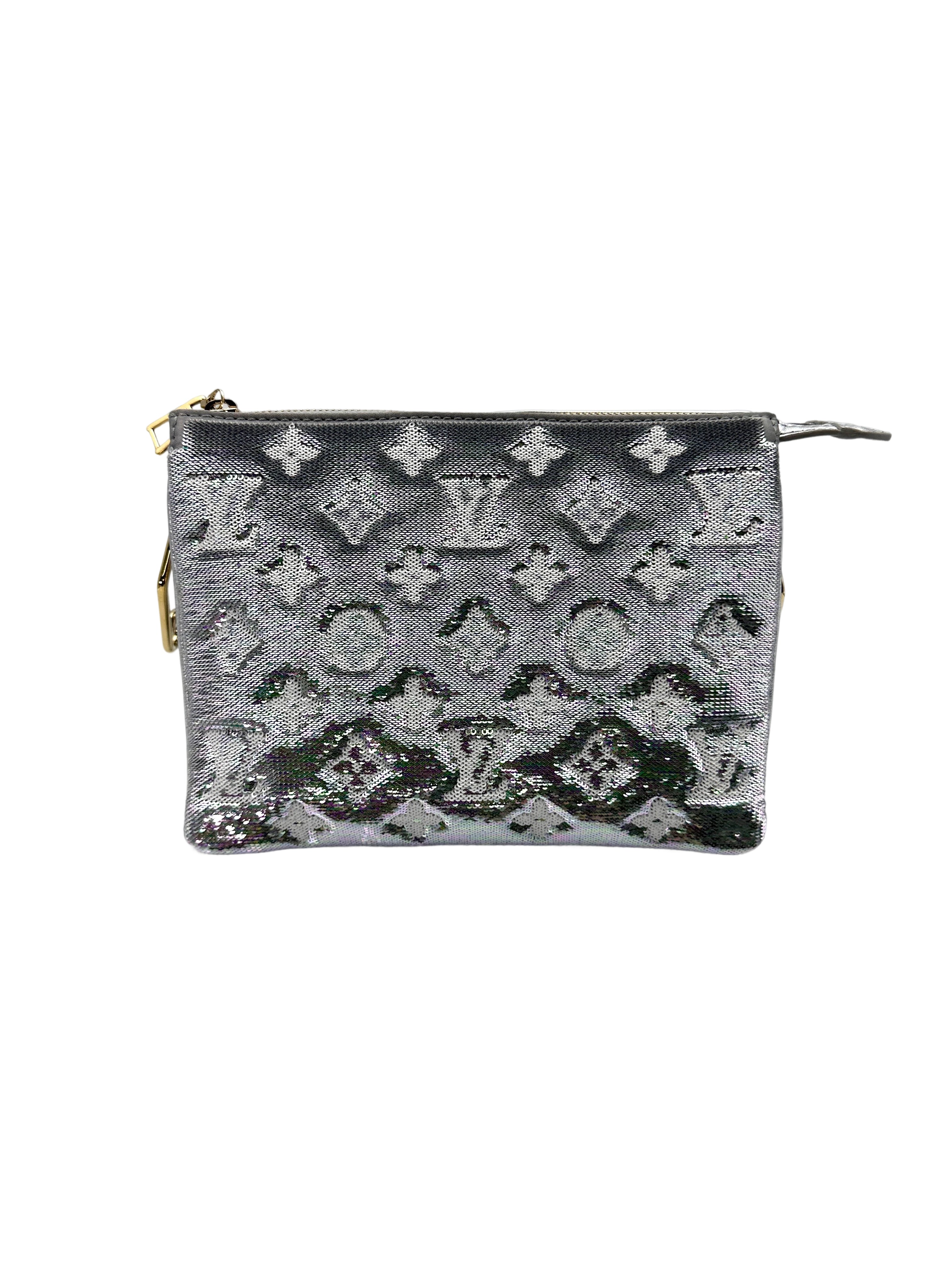Louis Vuitton Coussin BB Silver Monogram Embossed Leather Wallet On Chain IRIS190