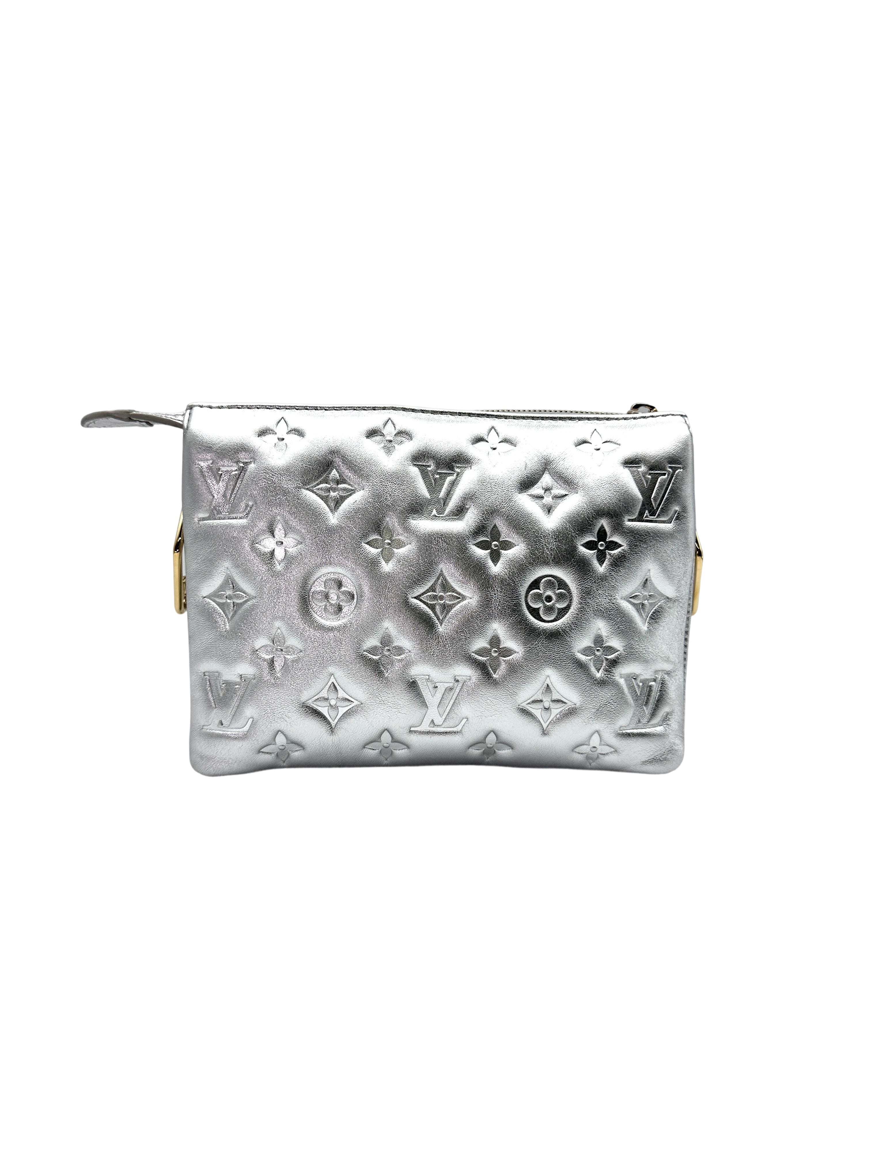 Louis Vuitton Coussin BB Silver Monogram Embossed Leather Wallet On Chain IRIS190