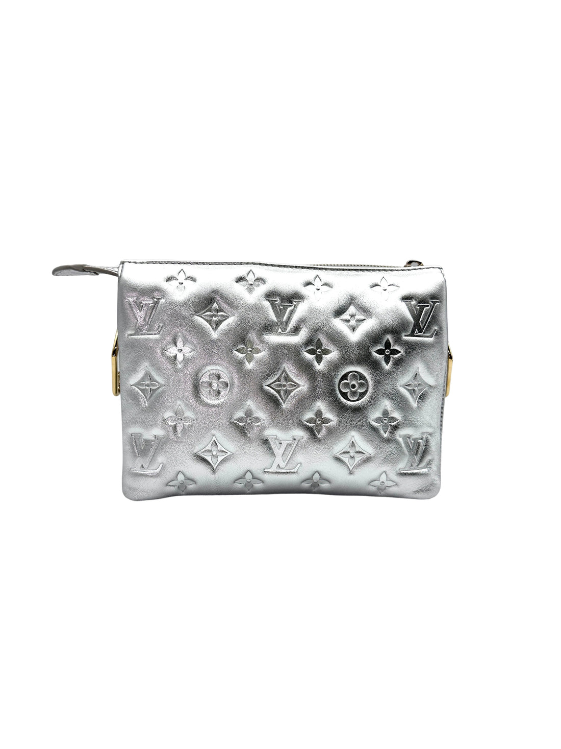 Louis Vuitton Coussin BB Silver Monogram Embossed Leather Wallet On Chain IRIS190
