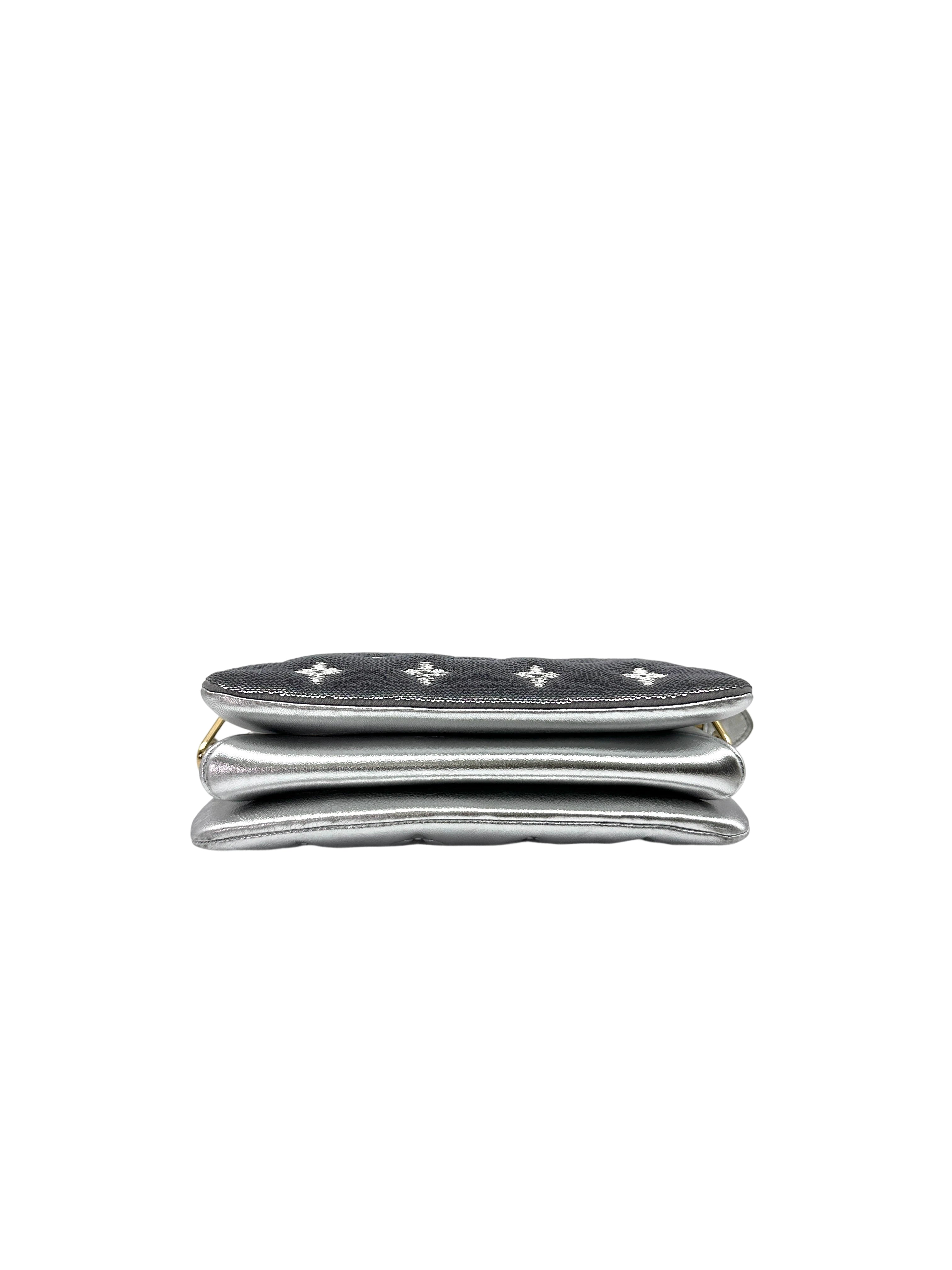 Louis Vuitton Coussin BB Silver Monogram Embossed Leather Wallet On Chain IRIS190