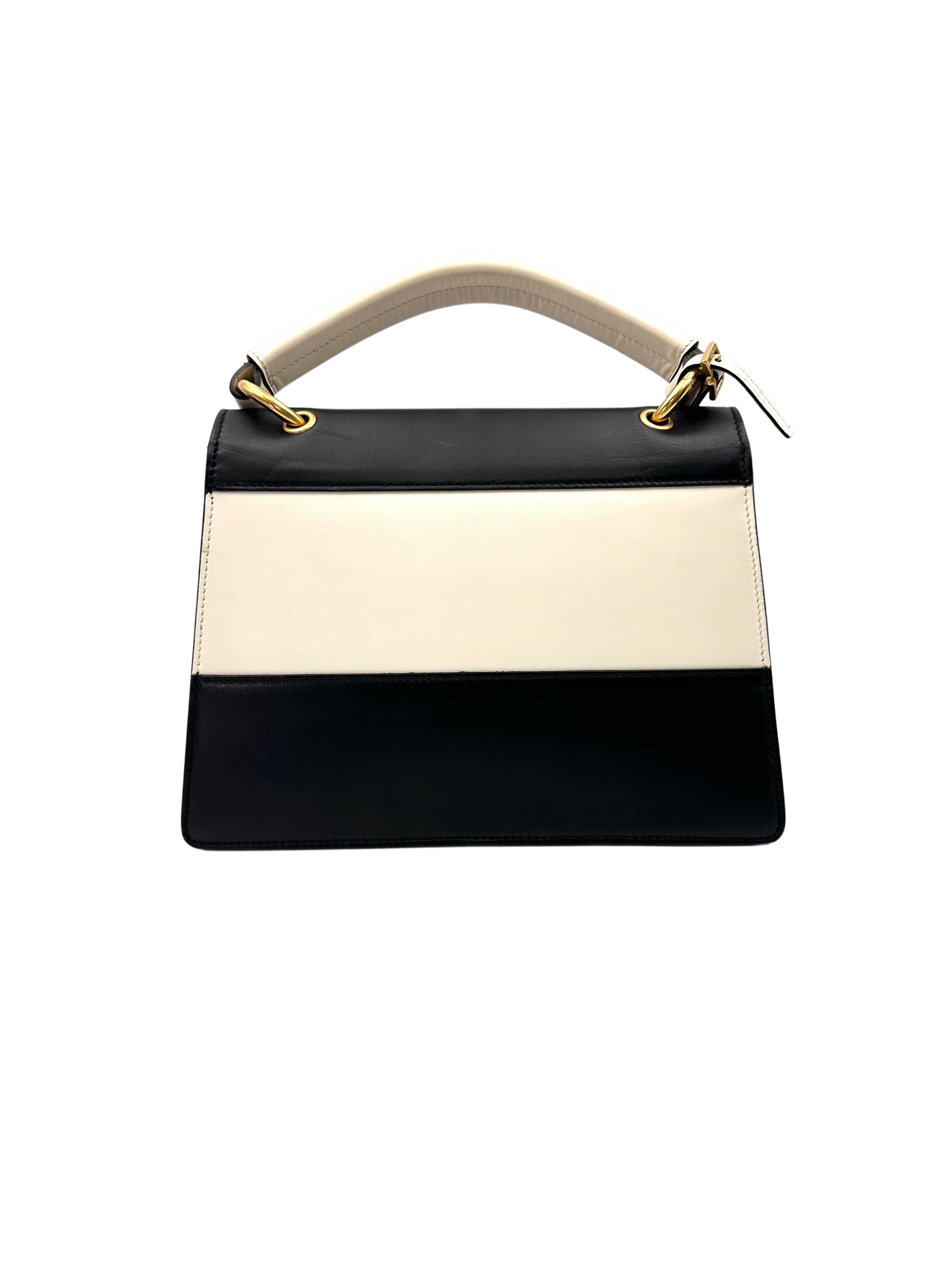 Gucci Queen Margaret Bee Black/White Leather Top Handle Bag GG878