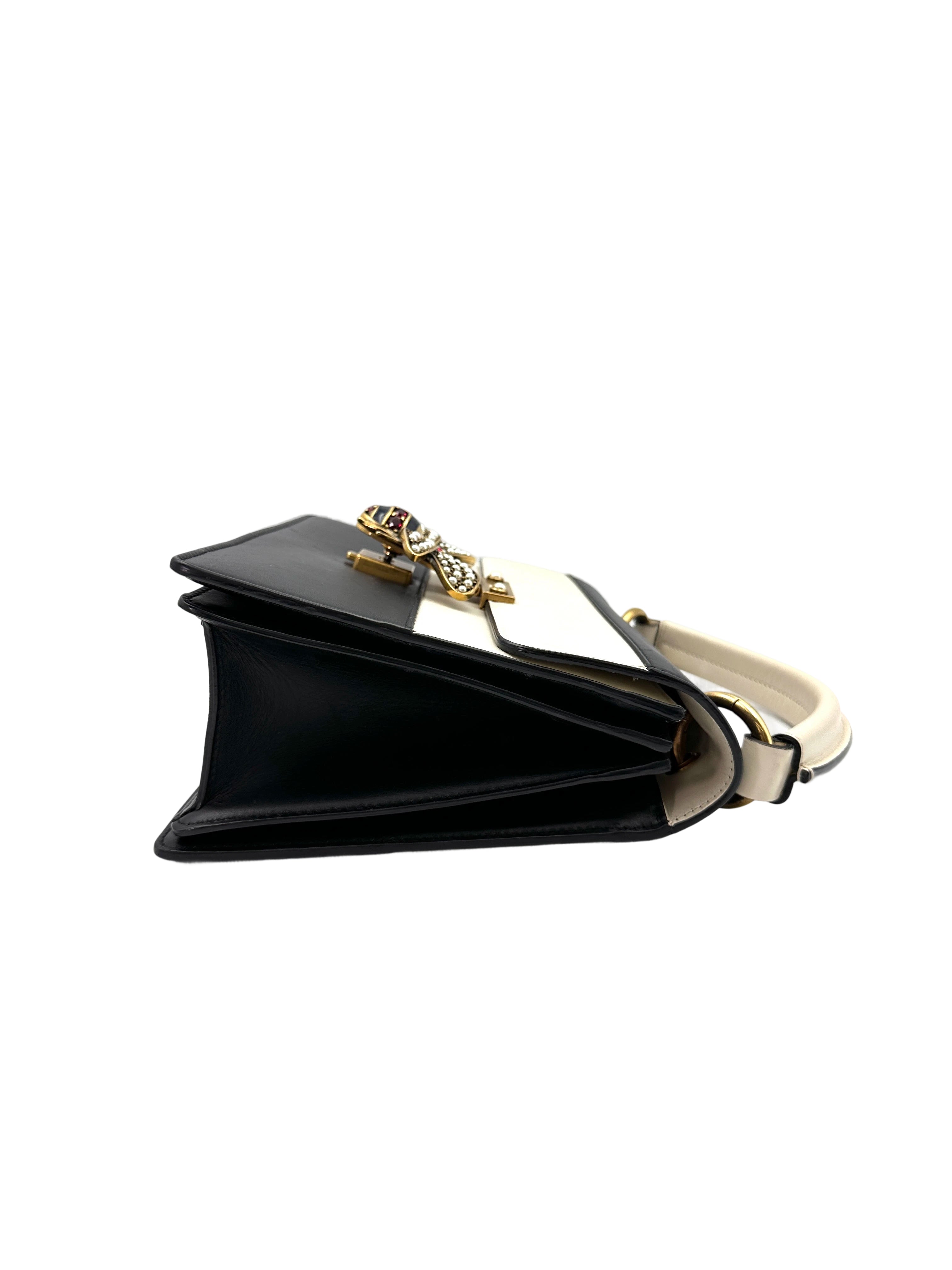 Gucci Queen Margaret Bee Black/White Leather Top Handle Bag GG878