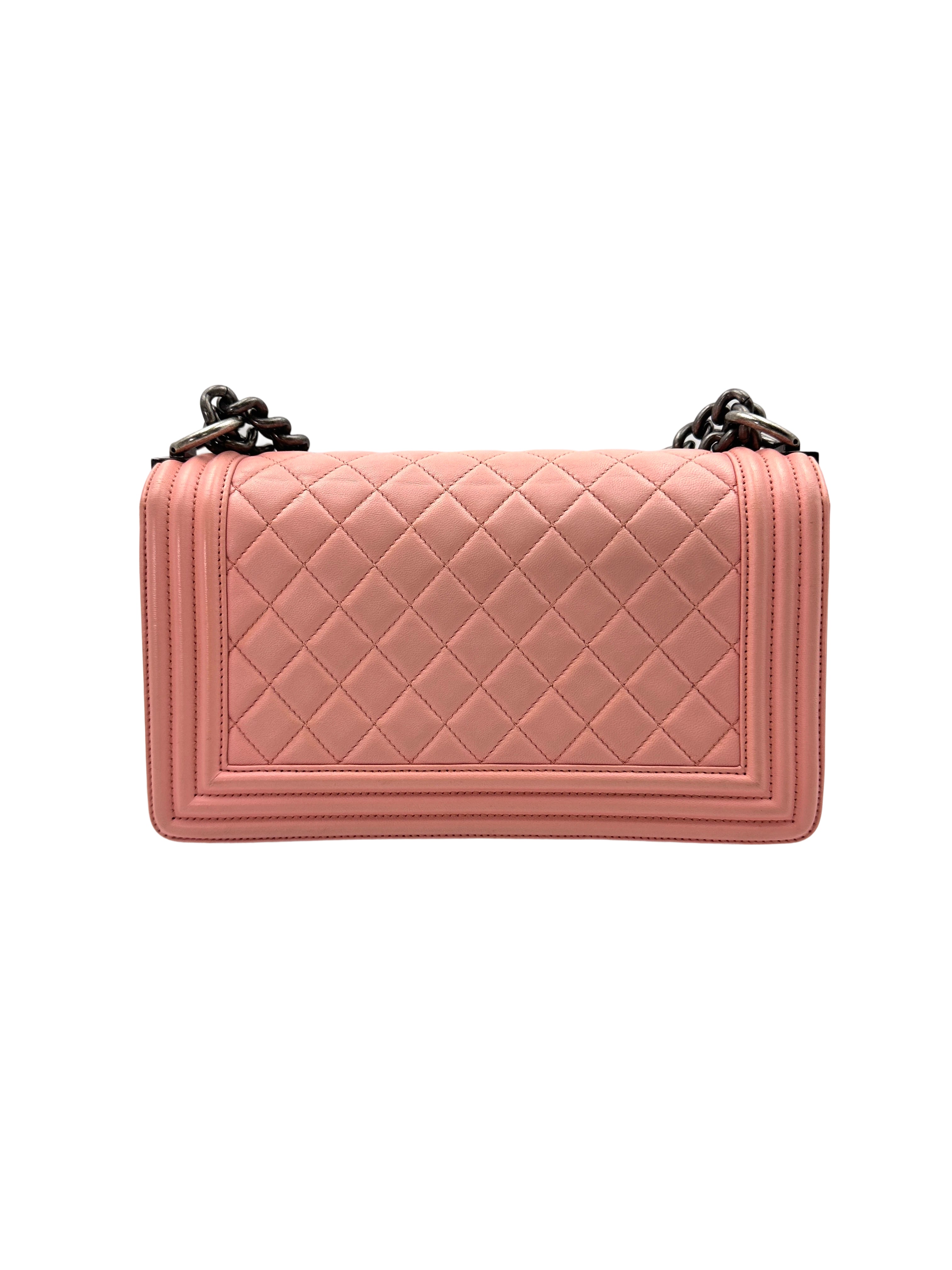 Chanel LeBoy Pink Quilted Lambskin Medium Size Flap Bag With Aged Silver Buckle(20***24) CC1834