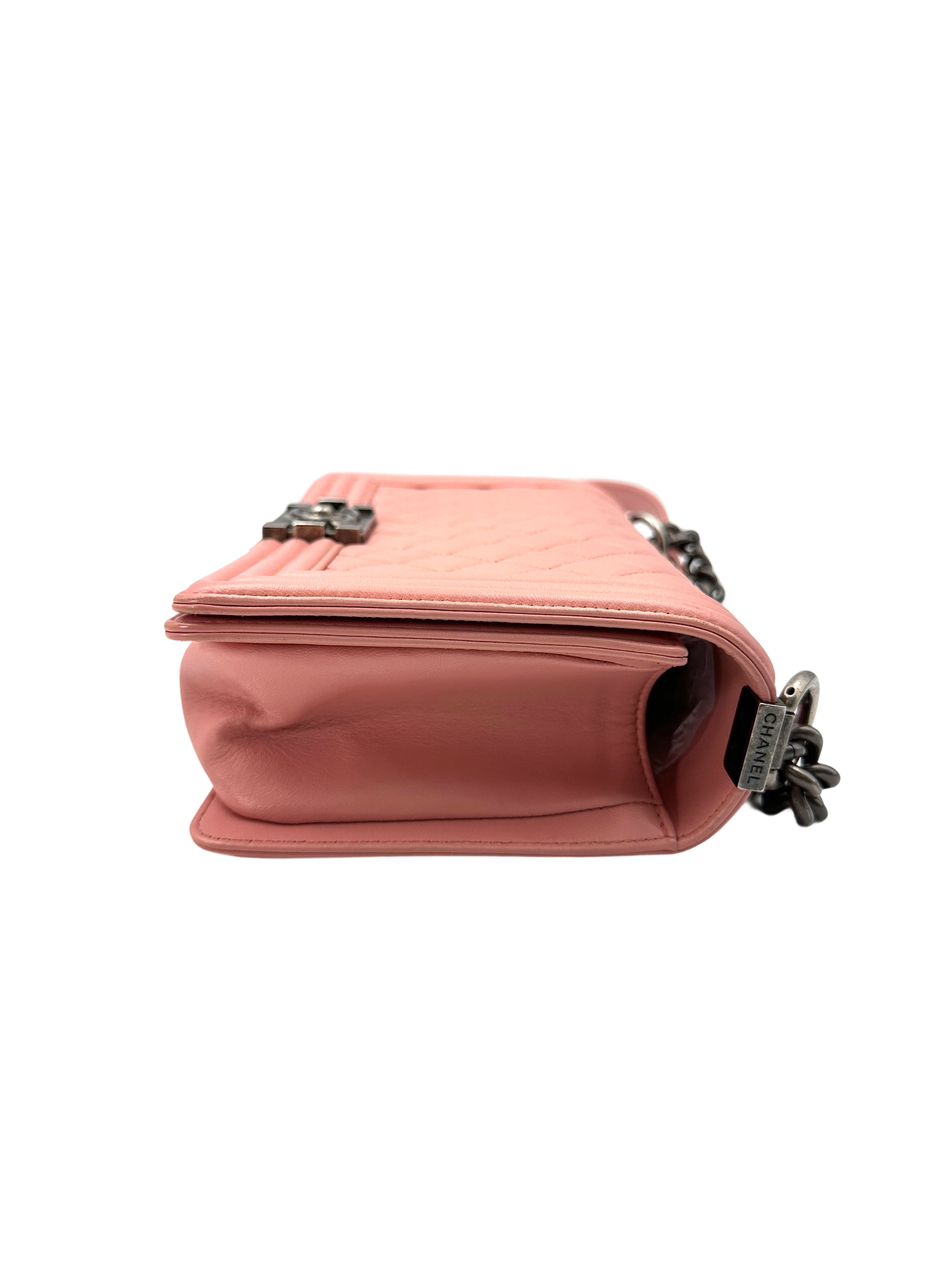 Chanel LeBoy Pink Quilted Lambskin Medium Size Flap Bag With Aged Silver Buckle(20***24) CC1834