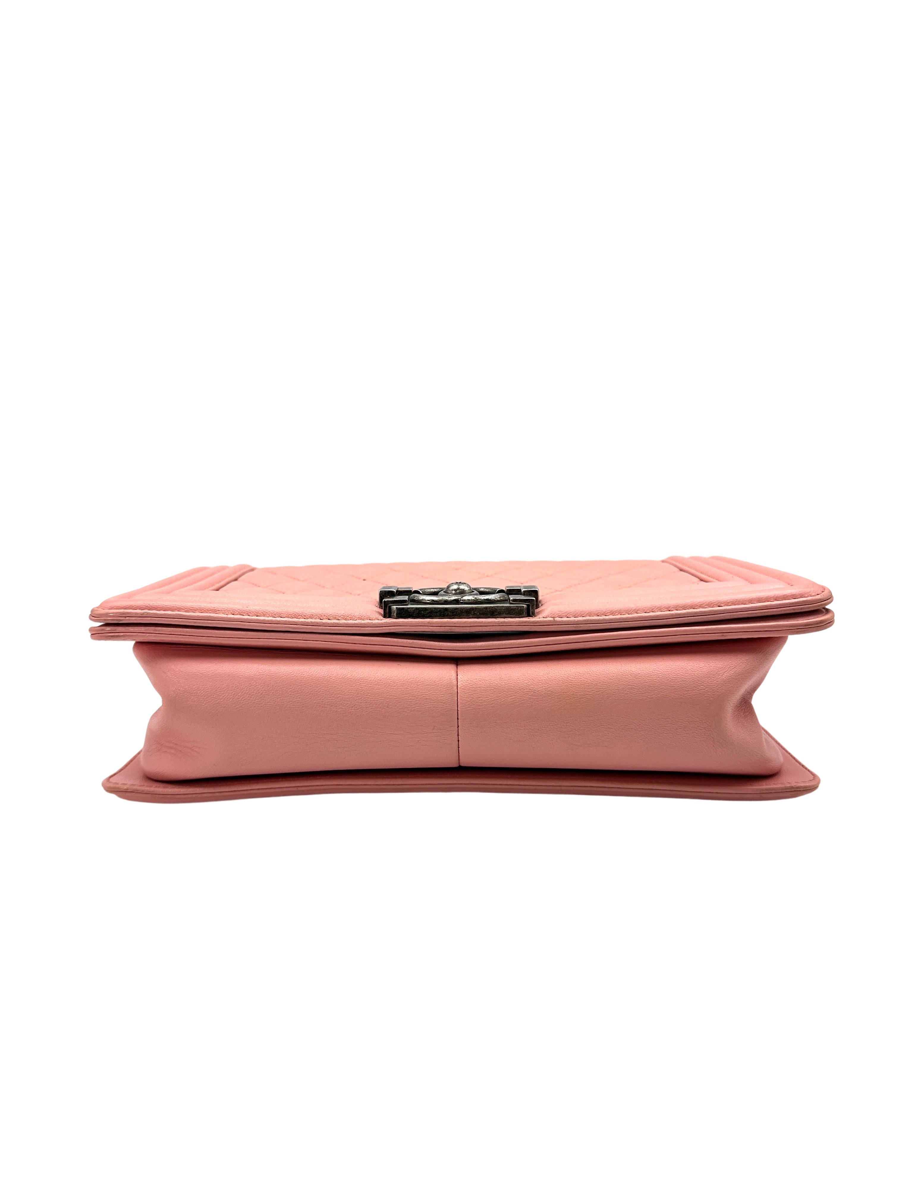 Chanel LeBoy Pink Quilted Lambskin Medium Size Flap Bag With Aged Silver Buckle(20***24) CC1834